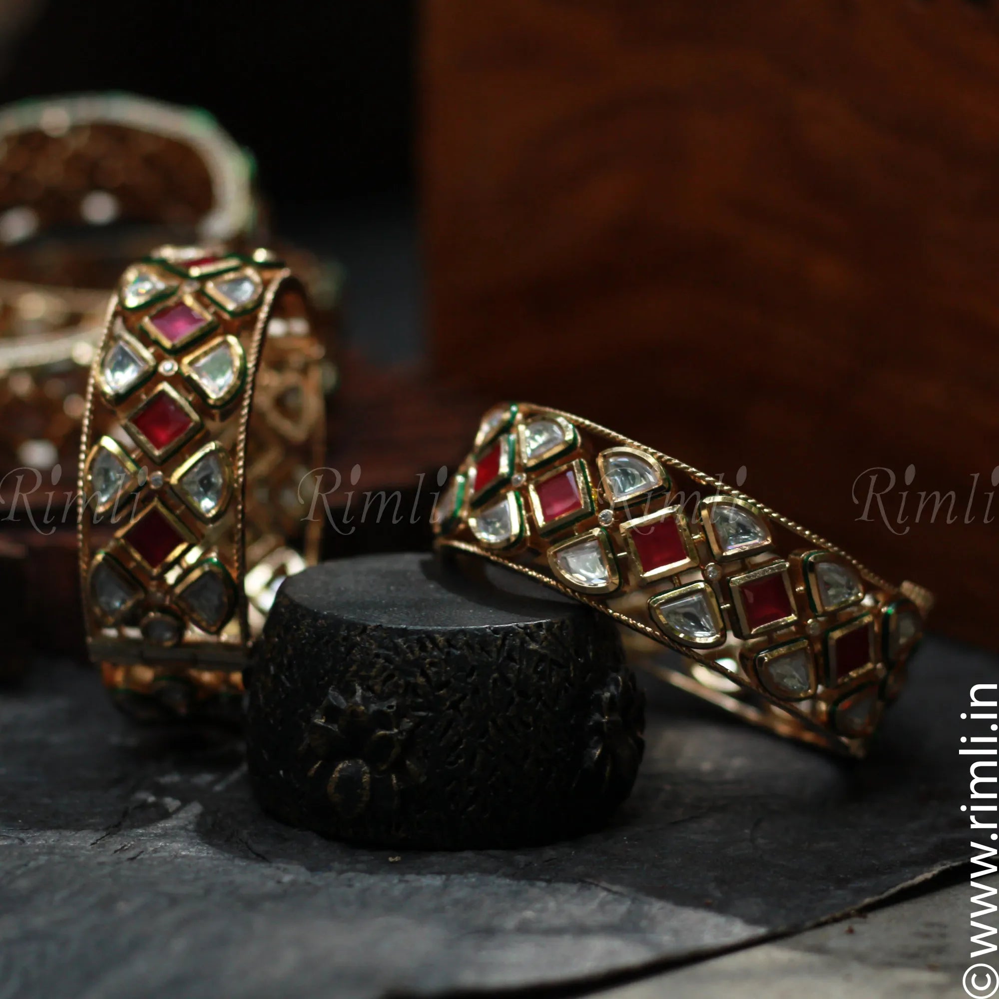 Kundan Red Bangles - Rimli Boutique