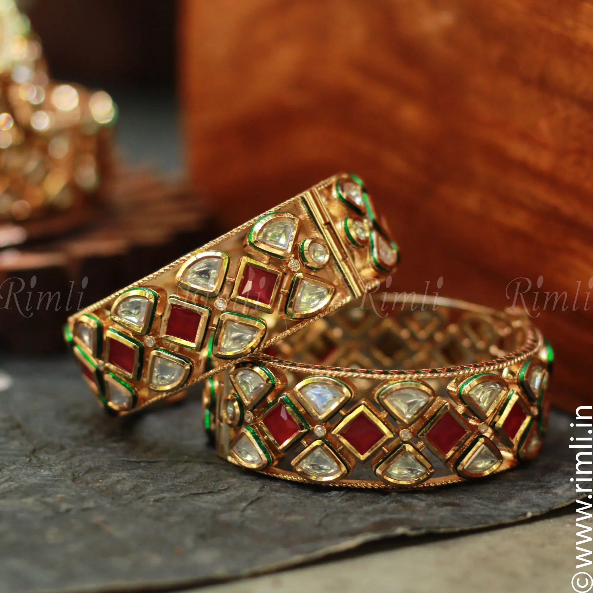 Kundan Red Bangles - Rimli Boutique