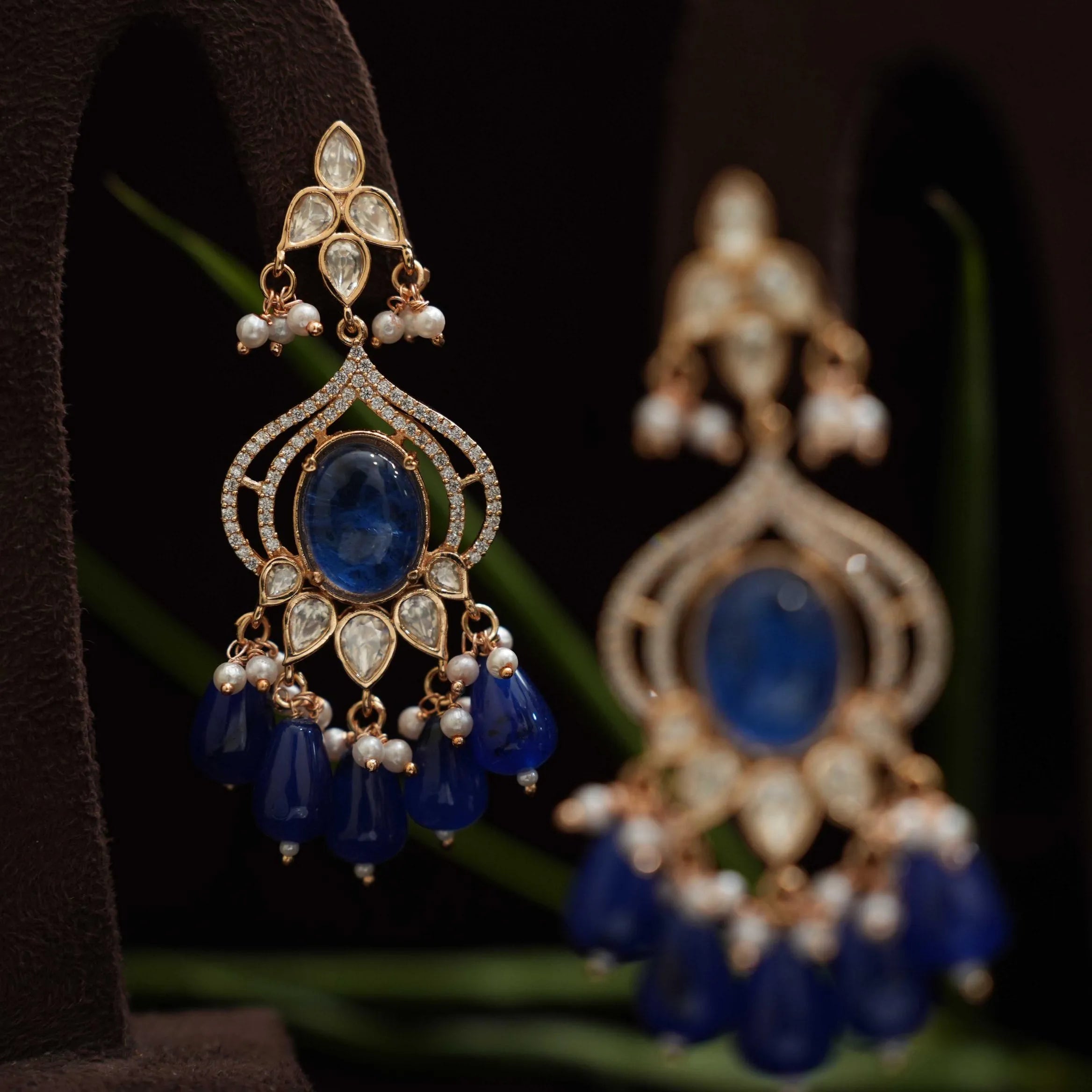 Kuvira Polki Designer Earrings - Blue