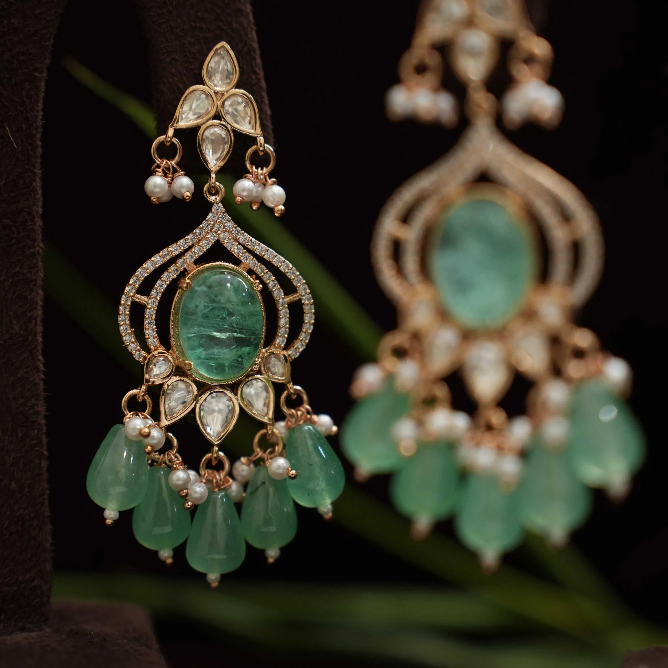 Kuvira Polki Designer Earrings - Pastel Green