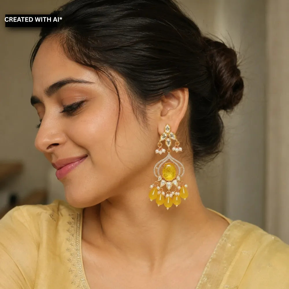 Kuvira Polki Designer Earrings - Yellow