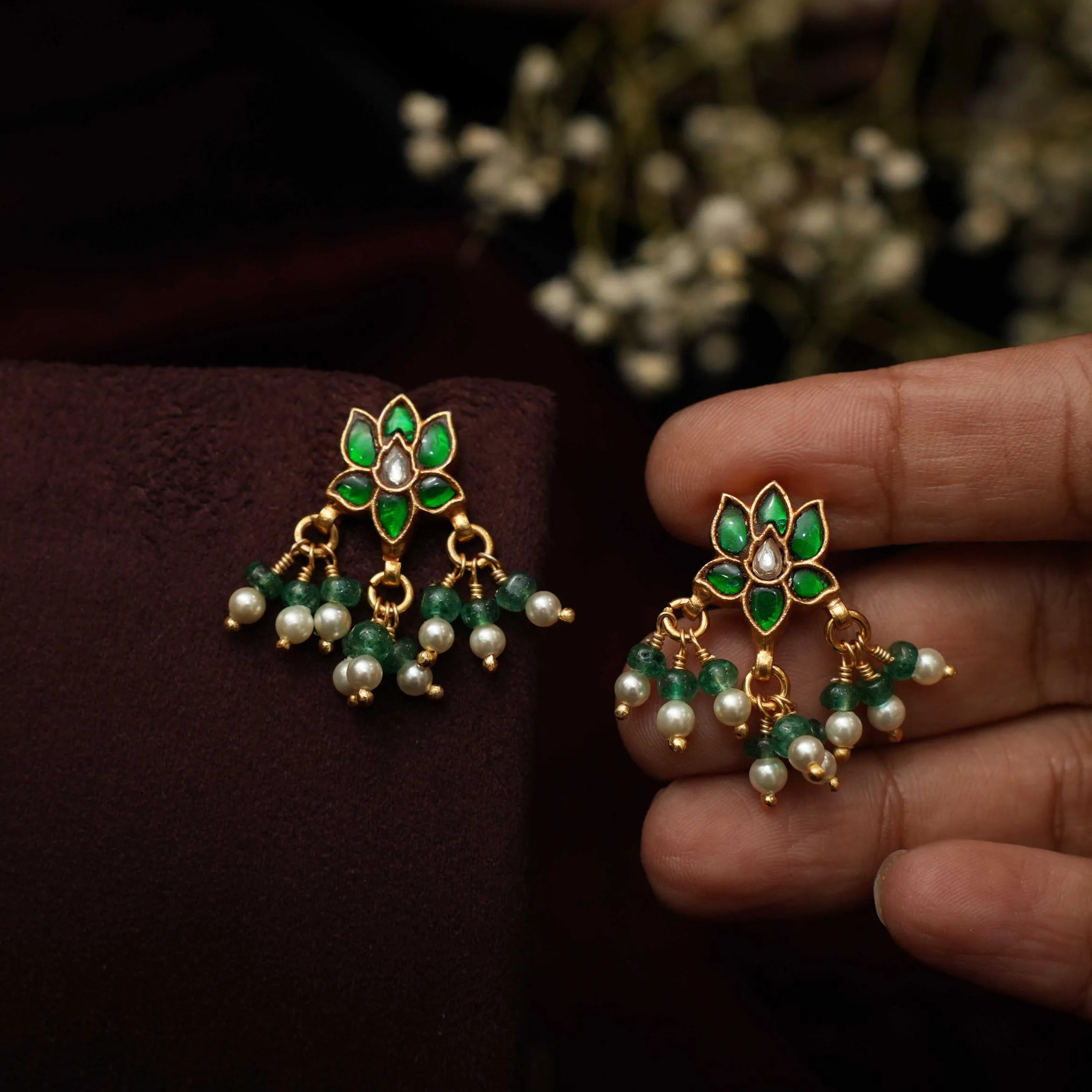 Lajja Silver Earrings - Green