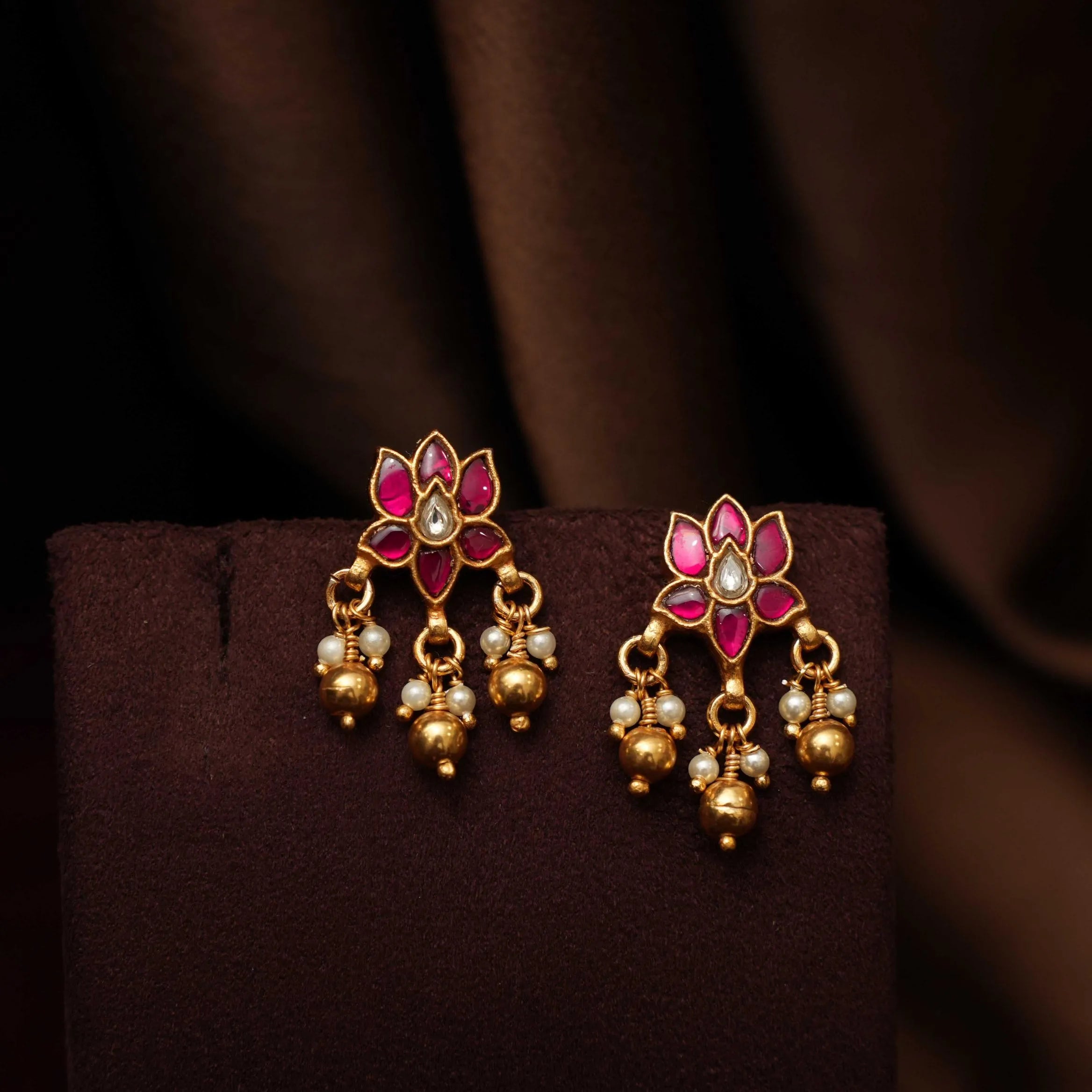 Lajja Silver Earrings - Red