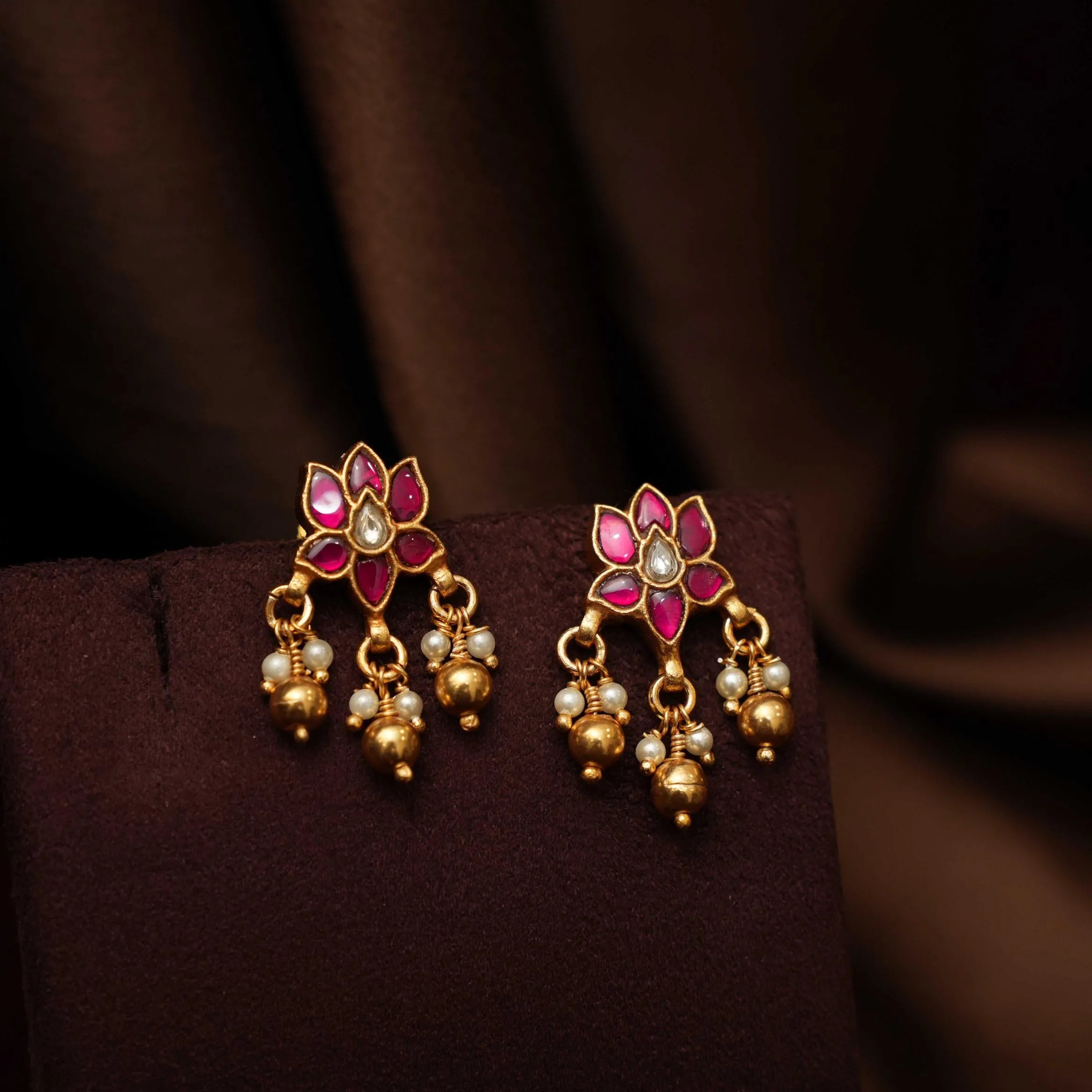 Lajja Silver Earrings - Red