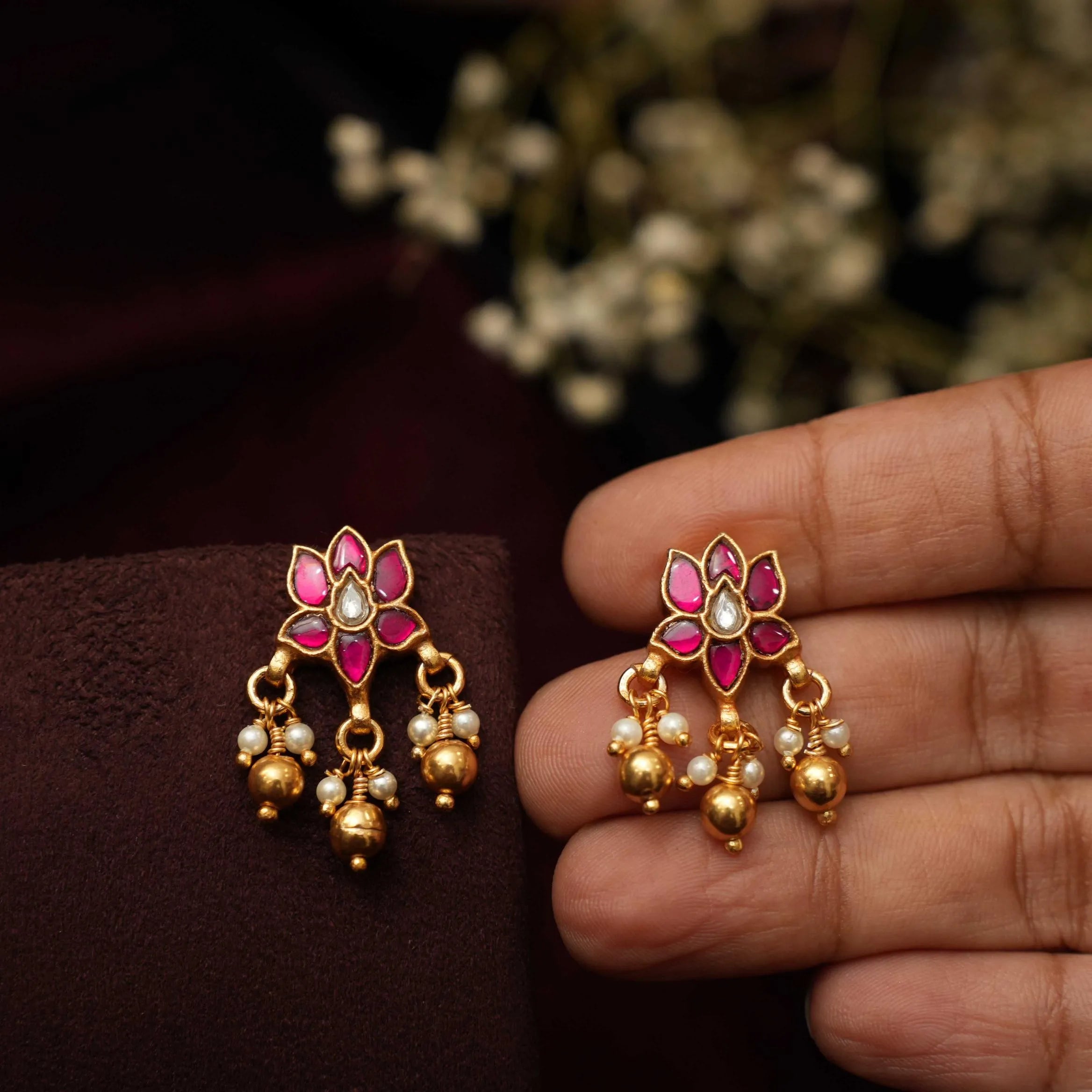 Lajja Silver Earrings - Red