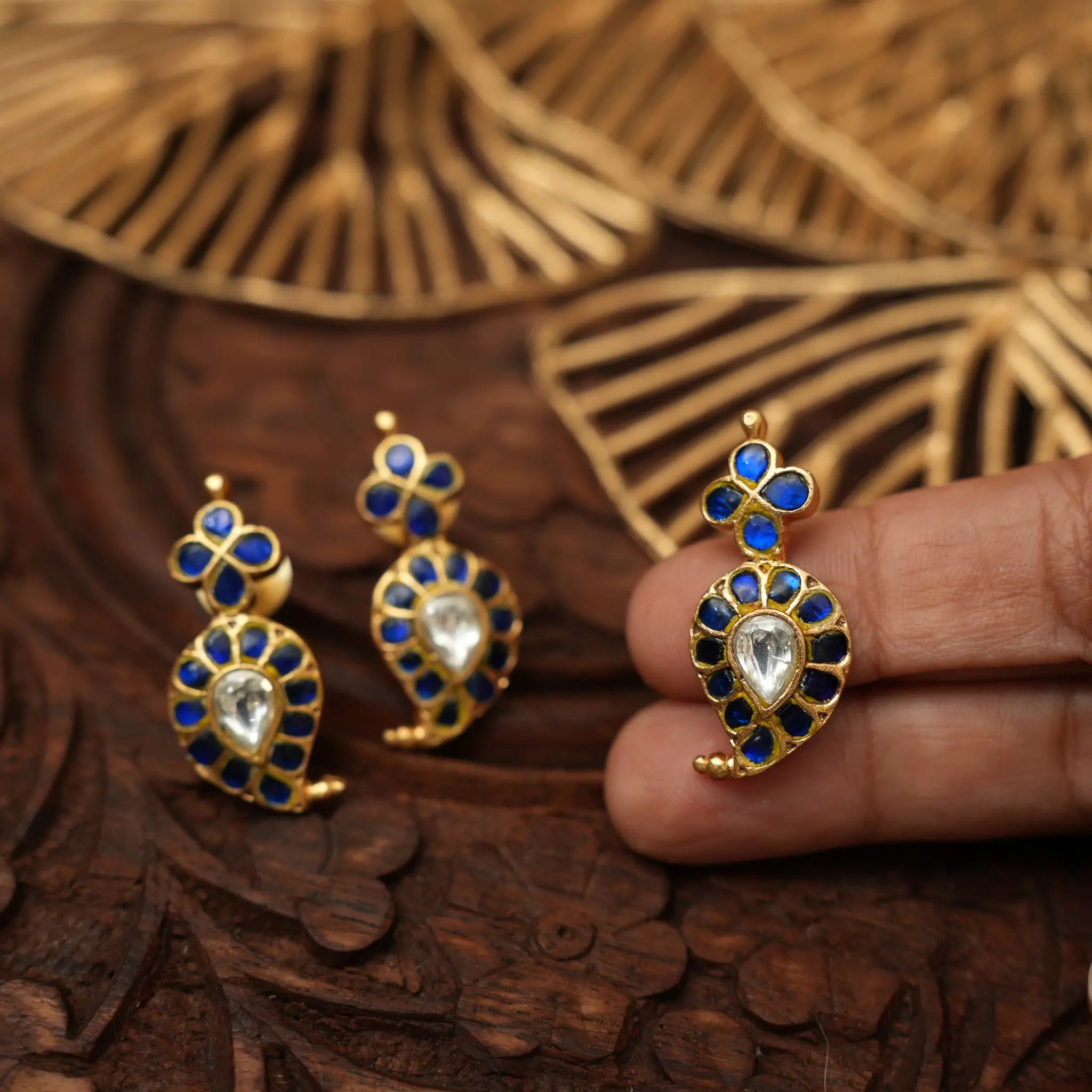 Lanvika Polki Mango Pendant - Blue