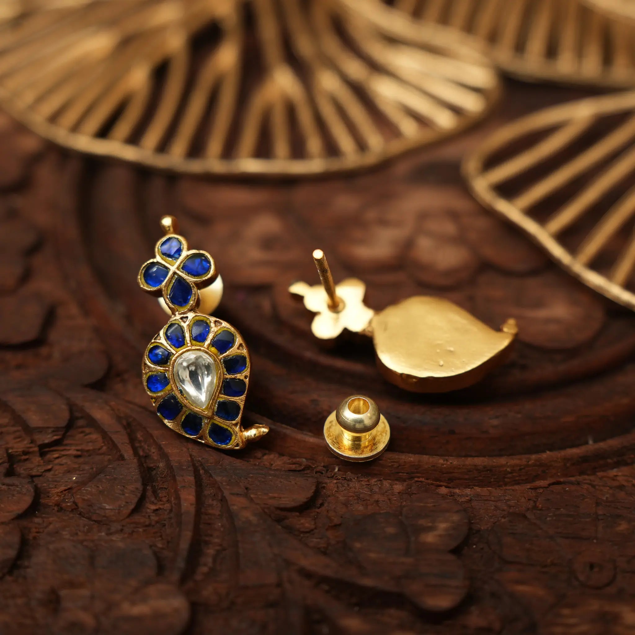 Lanvika Polki Mango Pendant - Blue