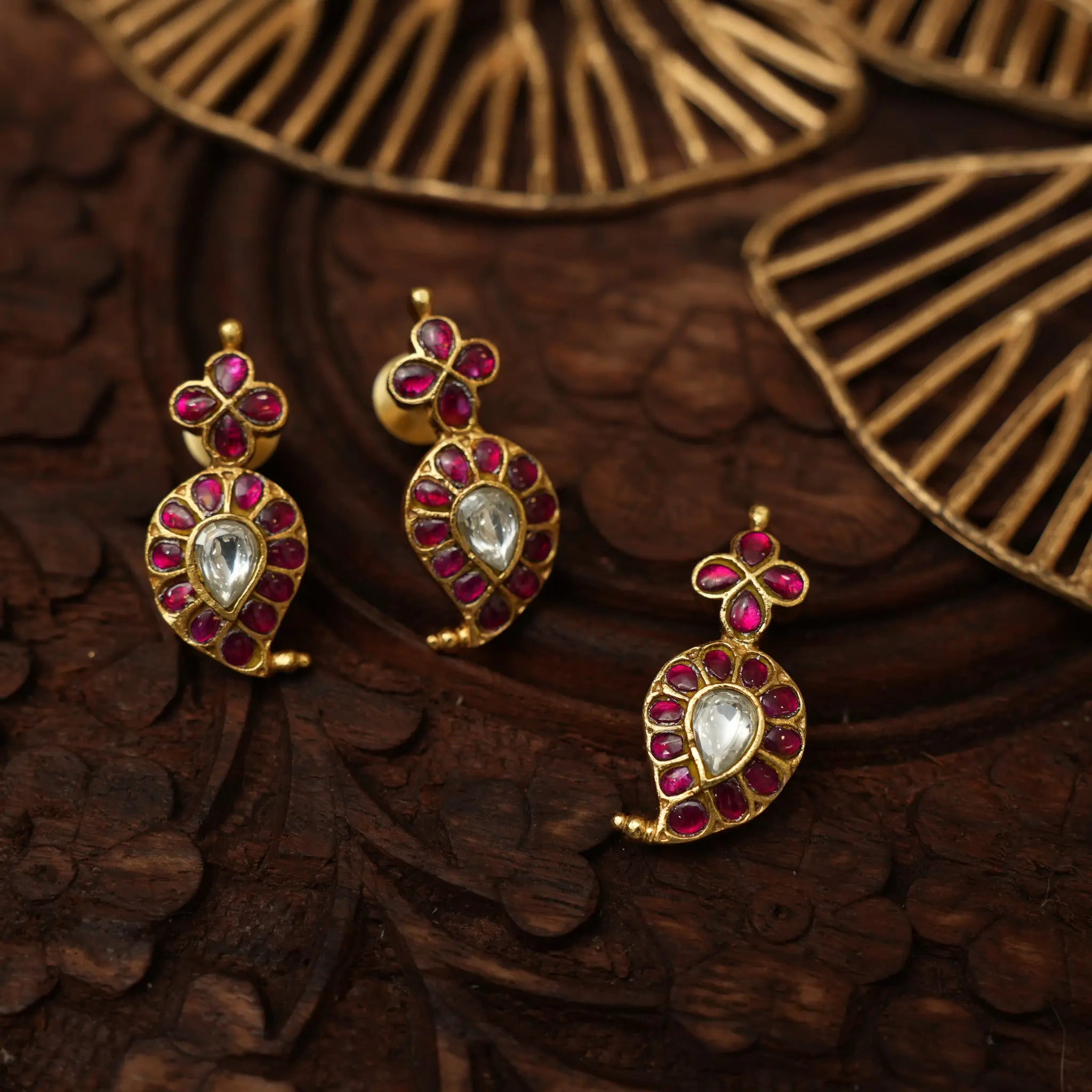 Lanvika Polki Mango Pendant - Red