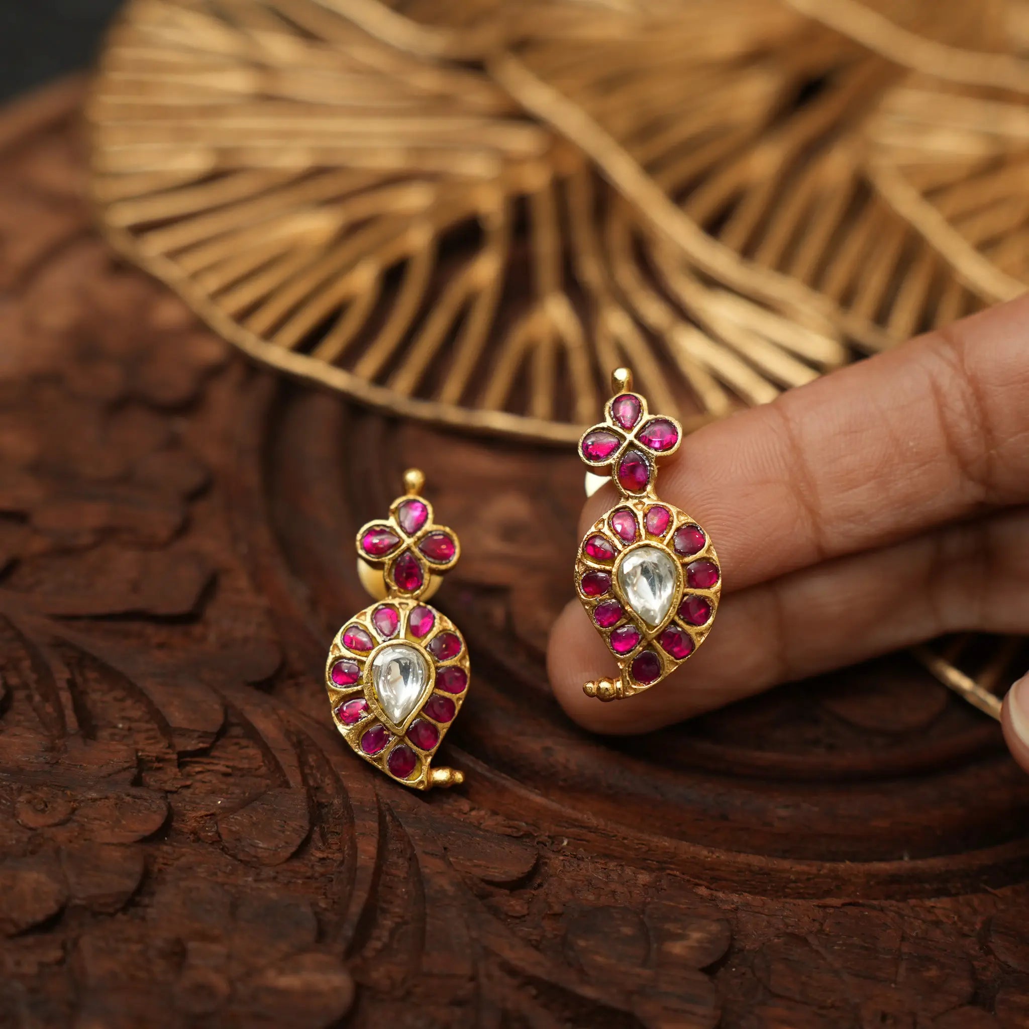 Lanvika Polki Mango Pendant - Red