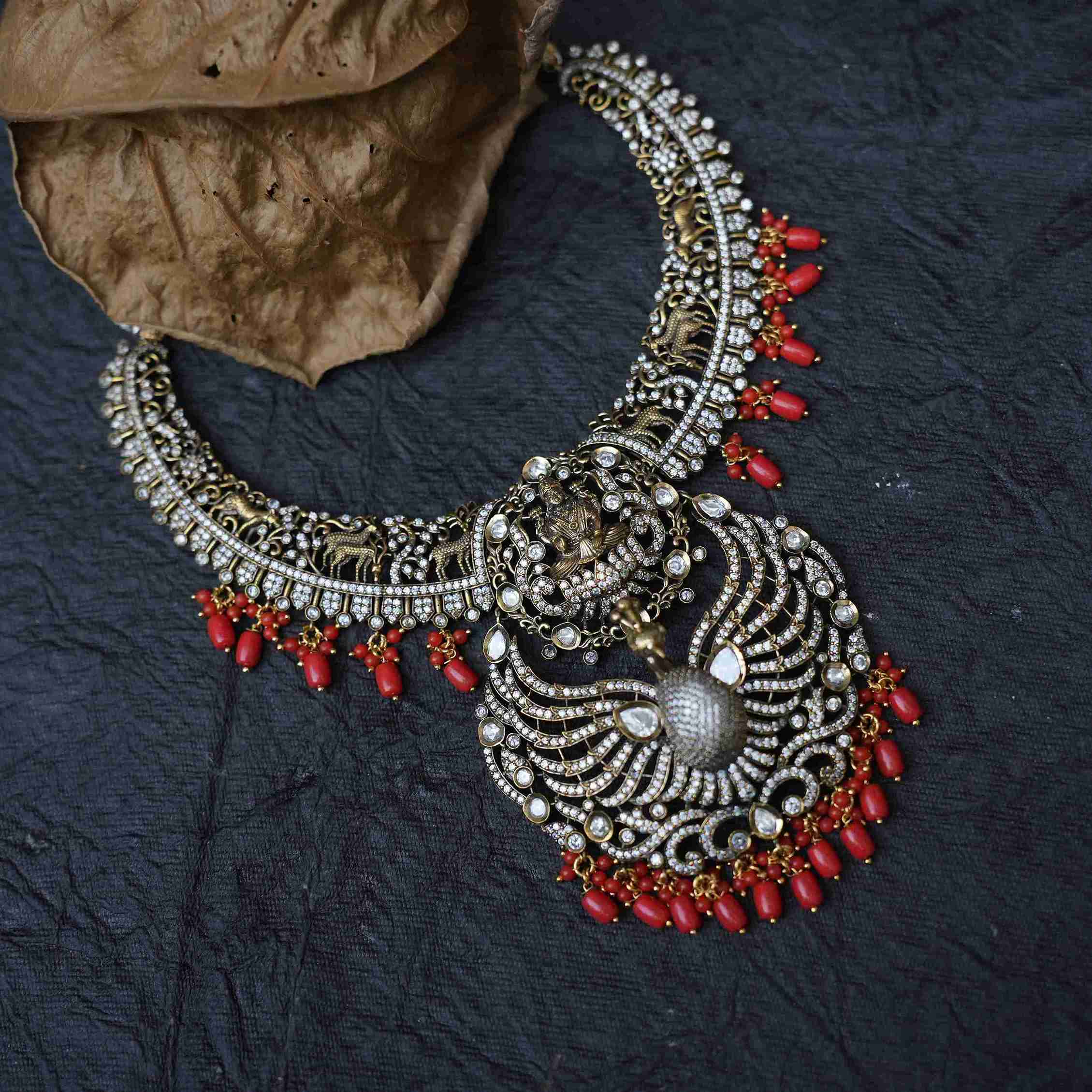 Lavanya Victorian Kundan Necklace - Coral