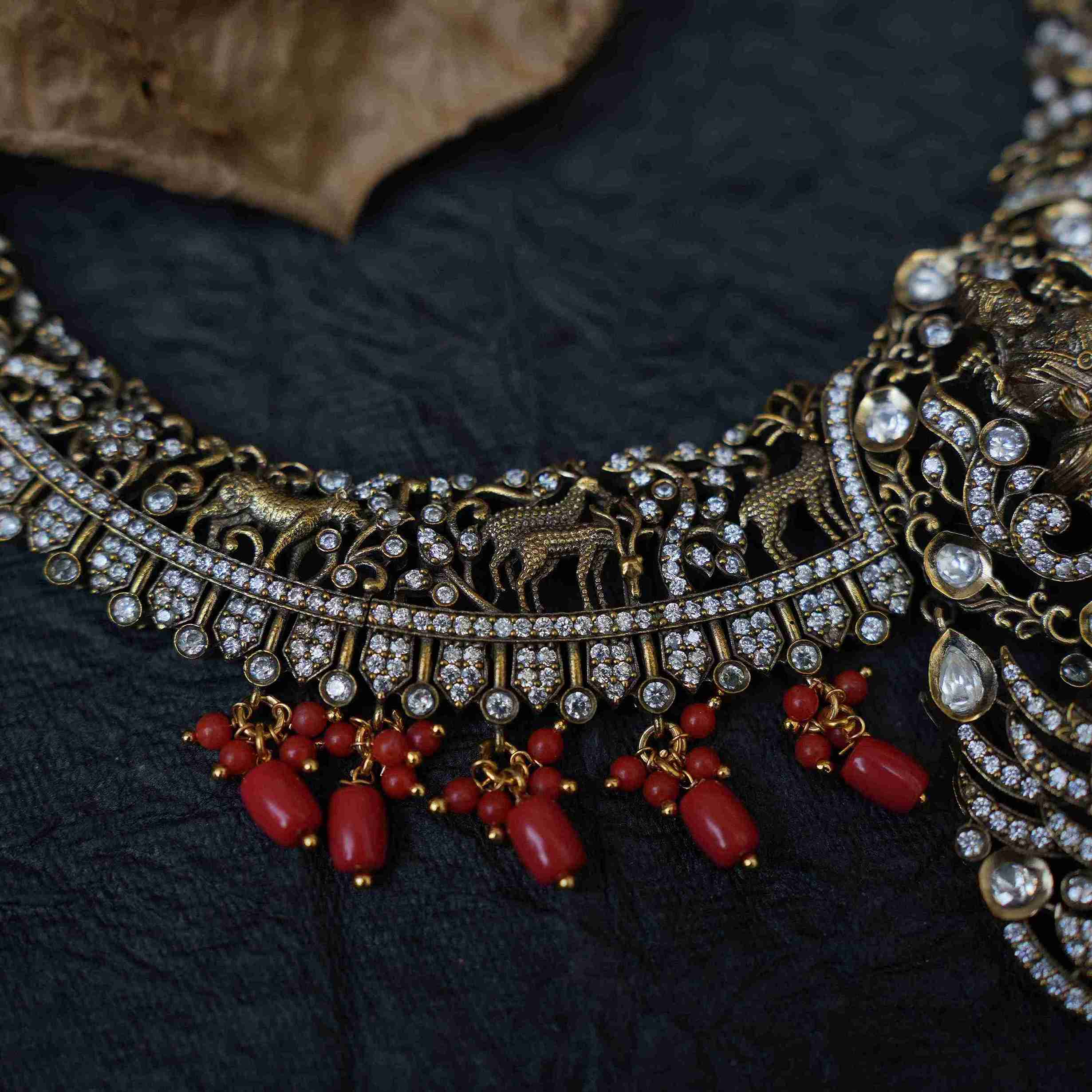Lavanya Victorian Kundan Necklace - Coral