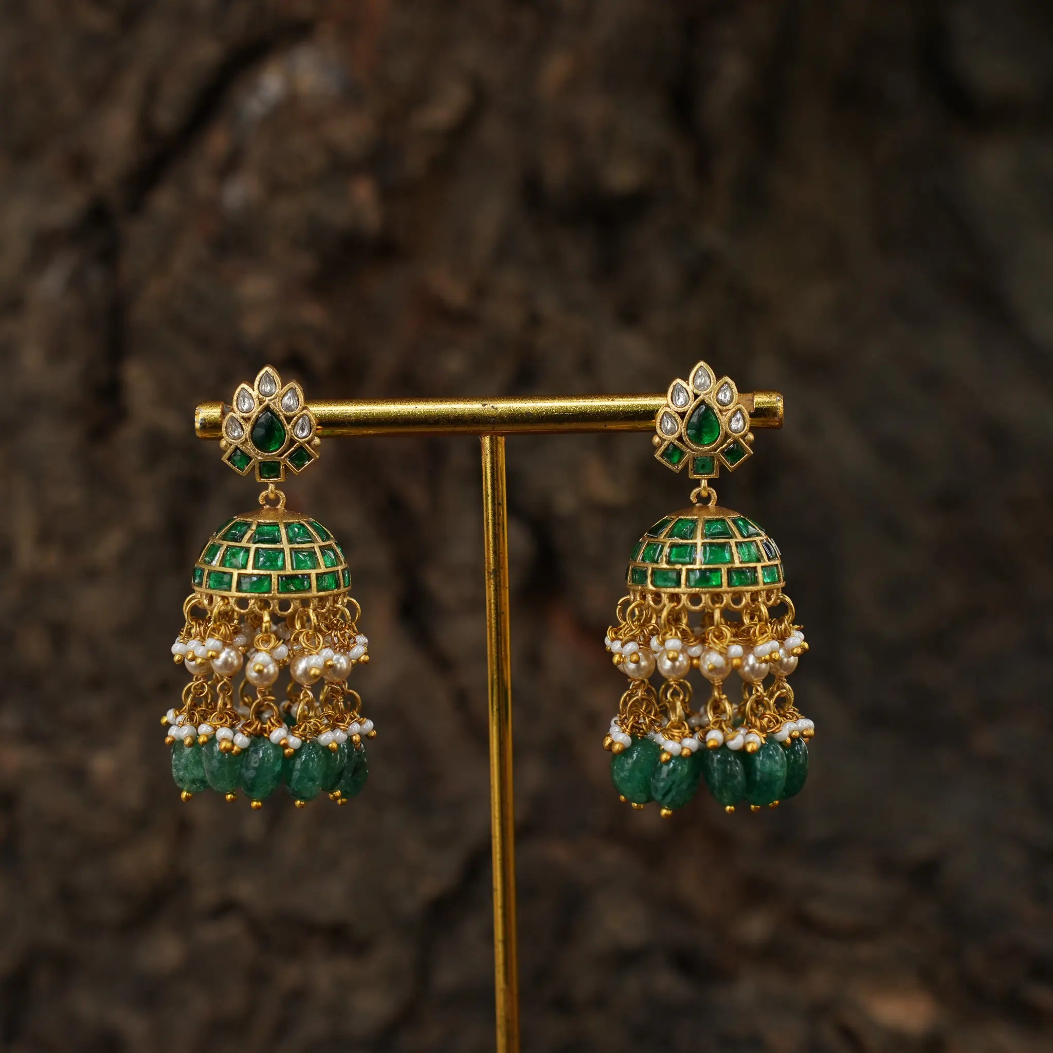Leena Polki Jhumka Earrings - Green