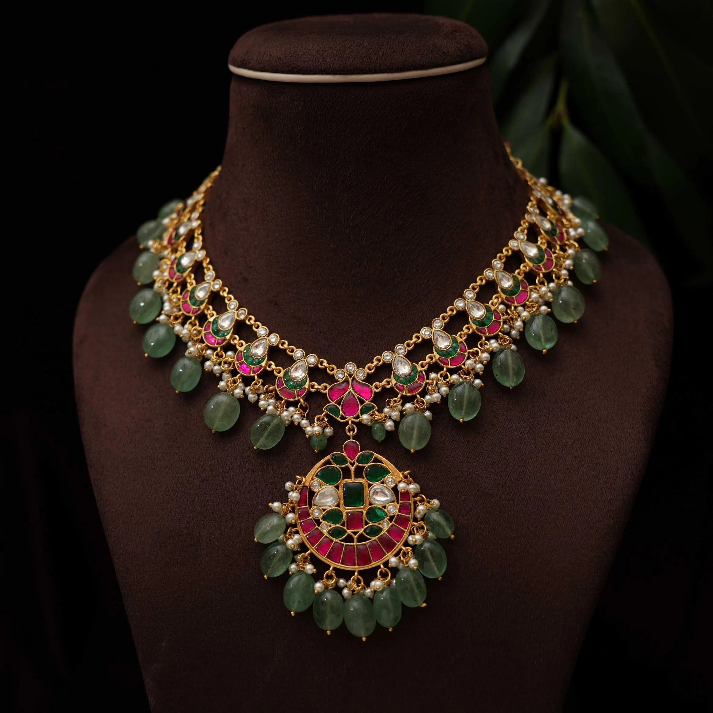 Amita Pearl Polki Necklace - Green