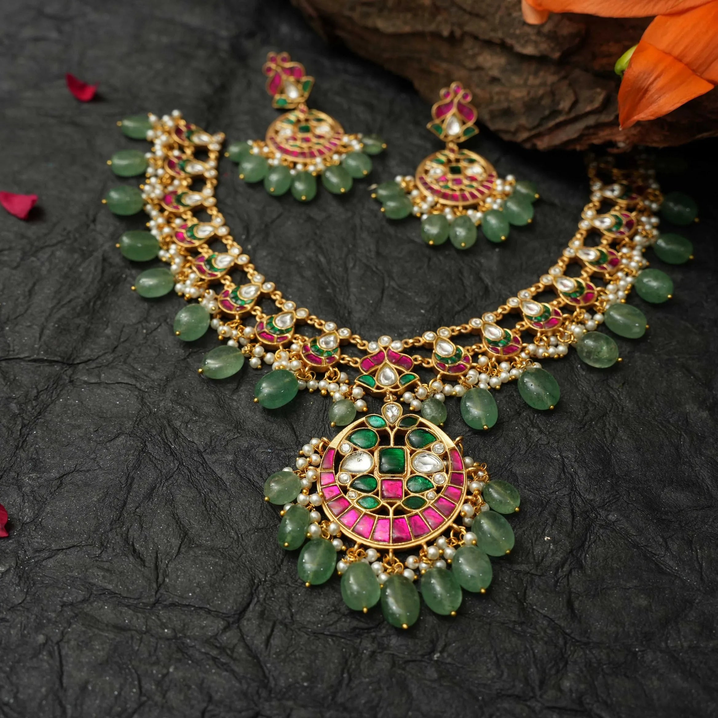 Amita Pearl Polki Necklace - Green