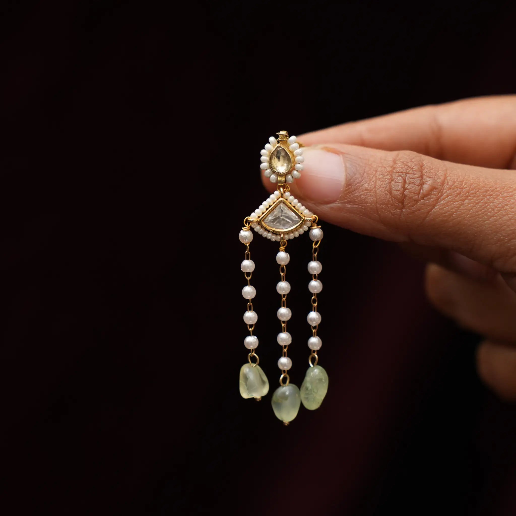 Lidhara Polki Designer Earrings - Pastel Green