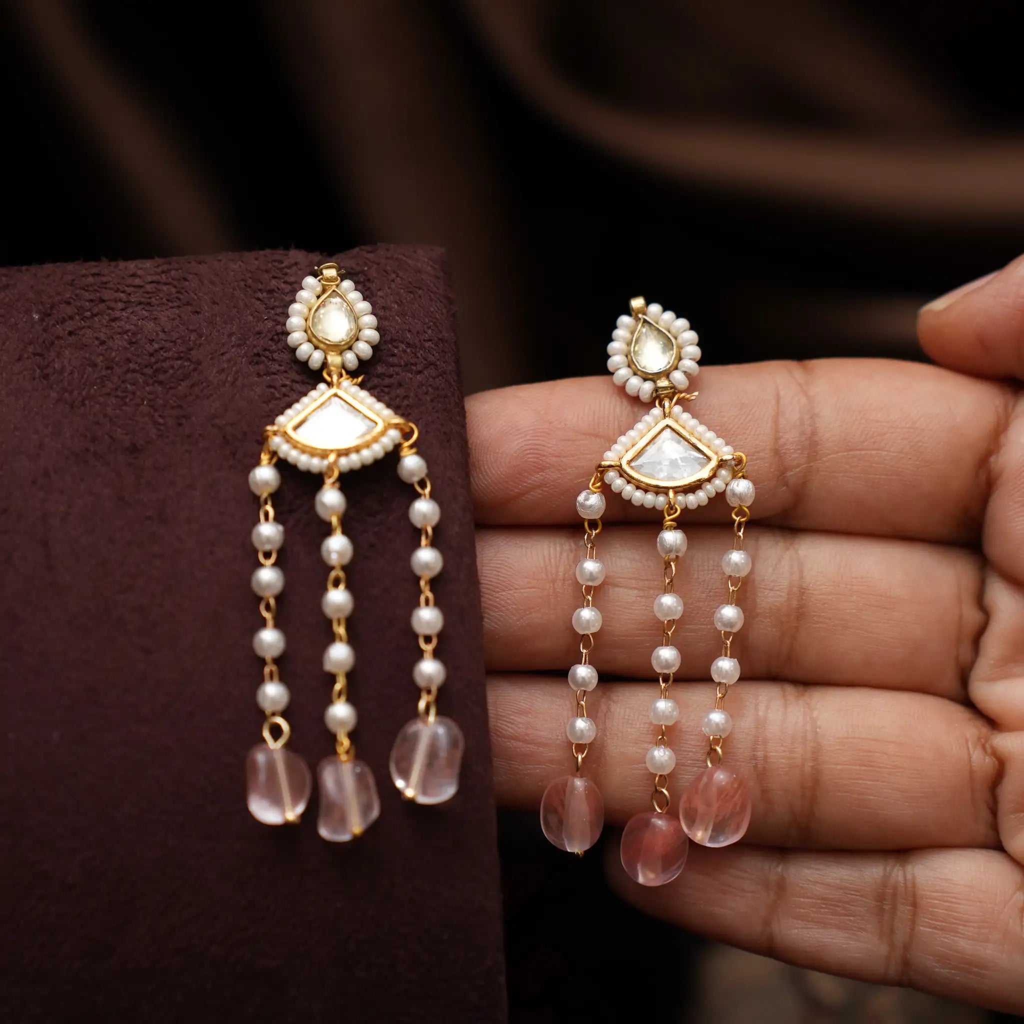 Lidhara Polki Designer Earrings - Pink