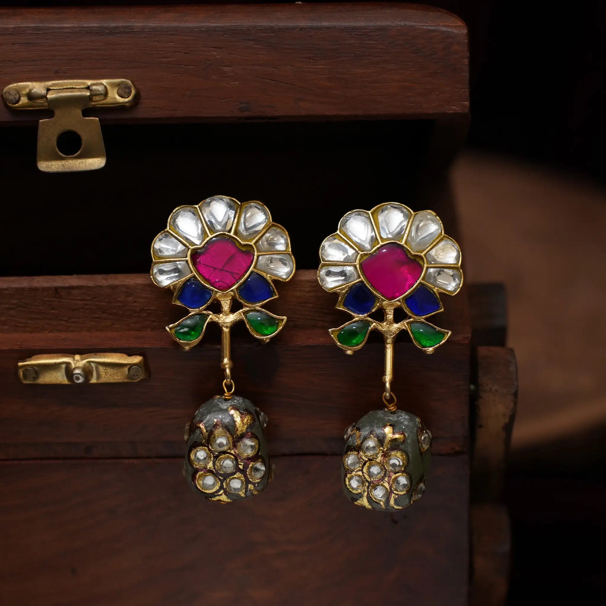 Lila Polki Designer Earrings - Green