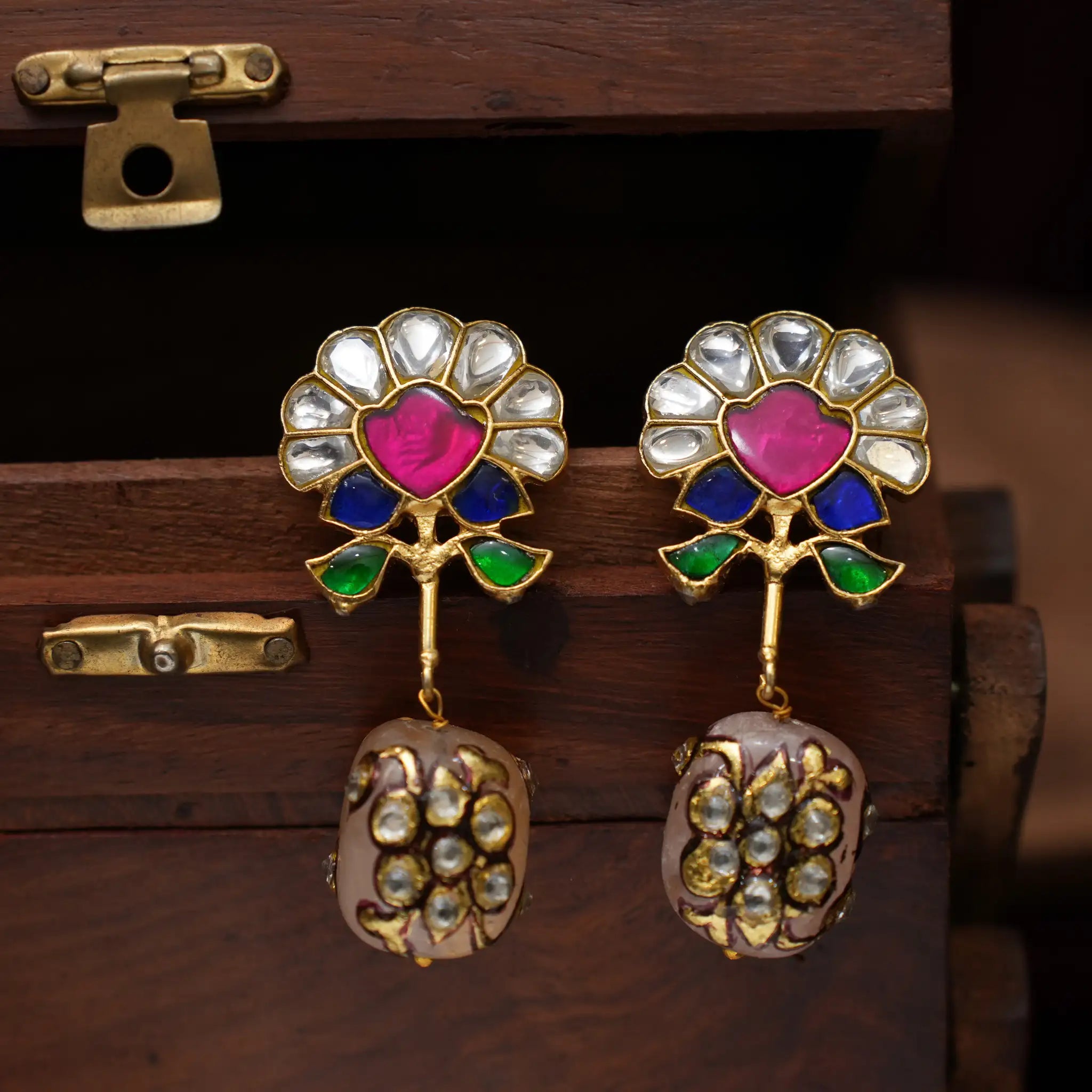 Lila Polki Designer Earrings - Pastel Pink