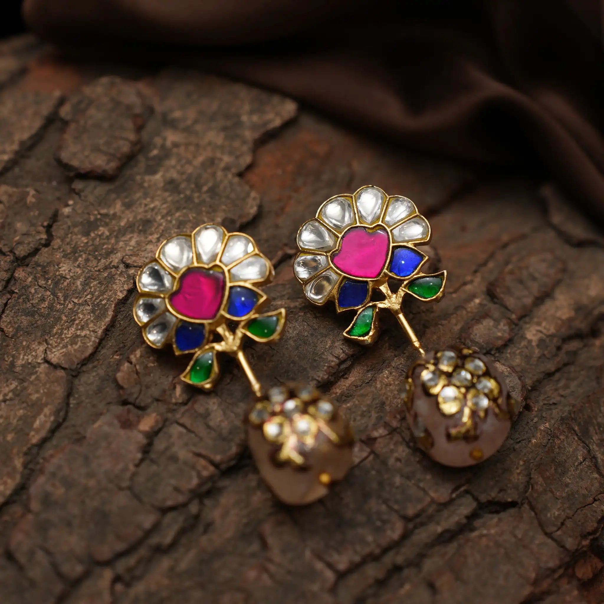 Lila Polki Designer Earrings - Pastel Pink