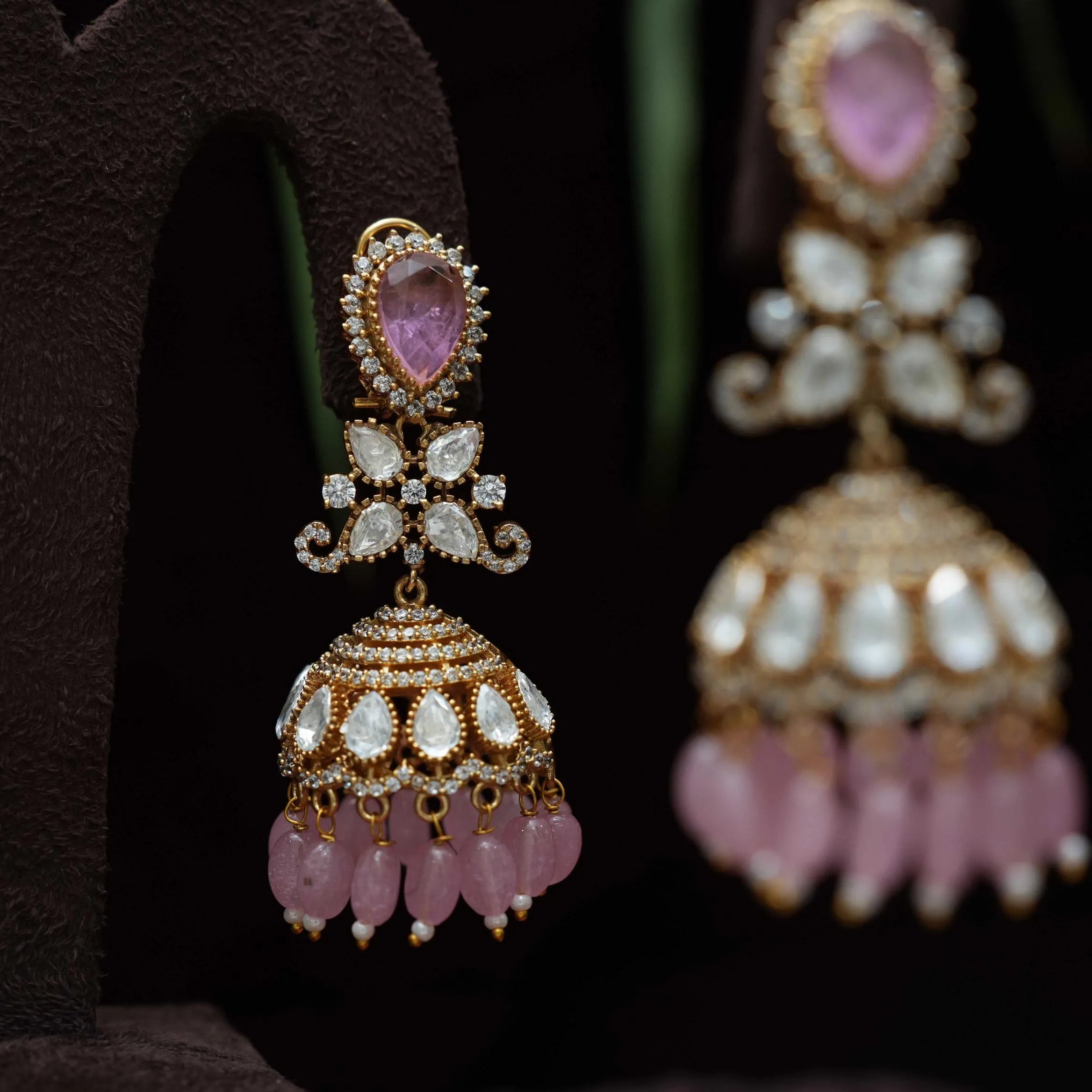 Madeeha Polki Jhumka Earrings - Pastel Pink