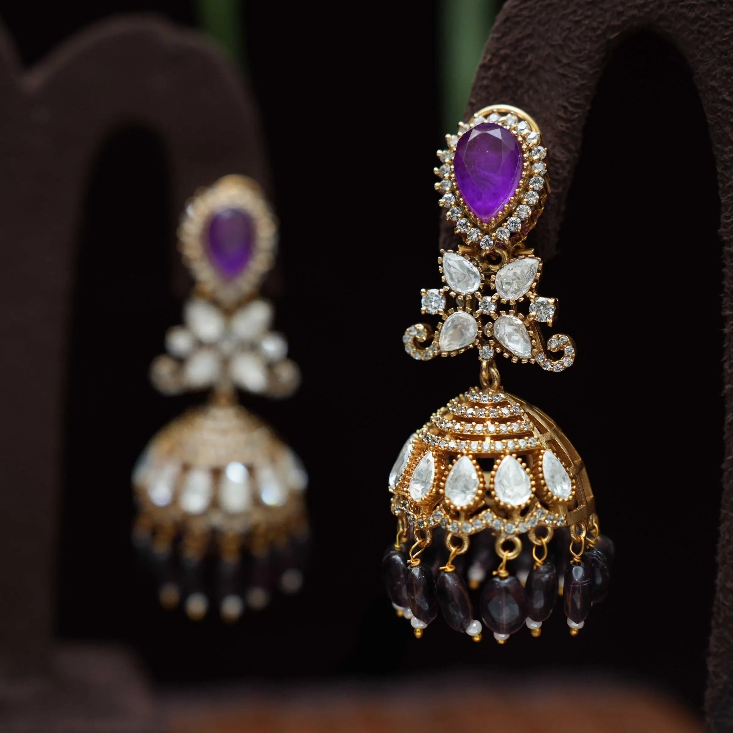 Madeeha Polki Jhumka Earrings - Purple