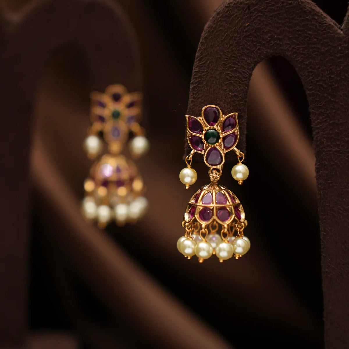 Malati Antique Jhumka Earrings - Red & Green