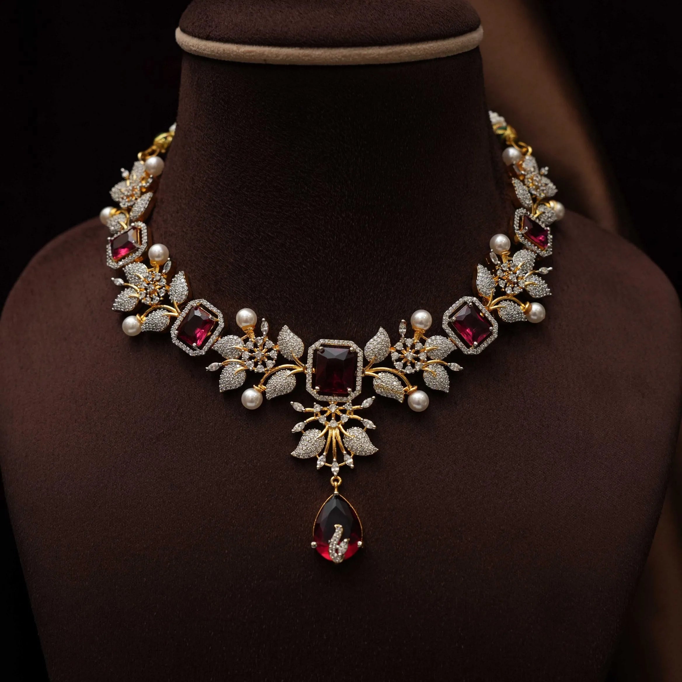 Malini Zircon Necklace - Red