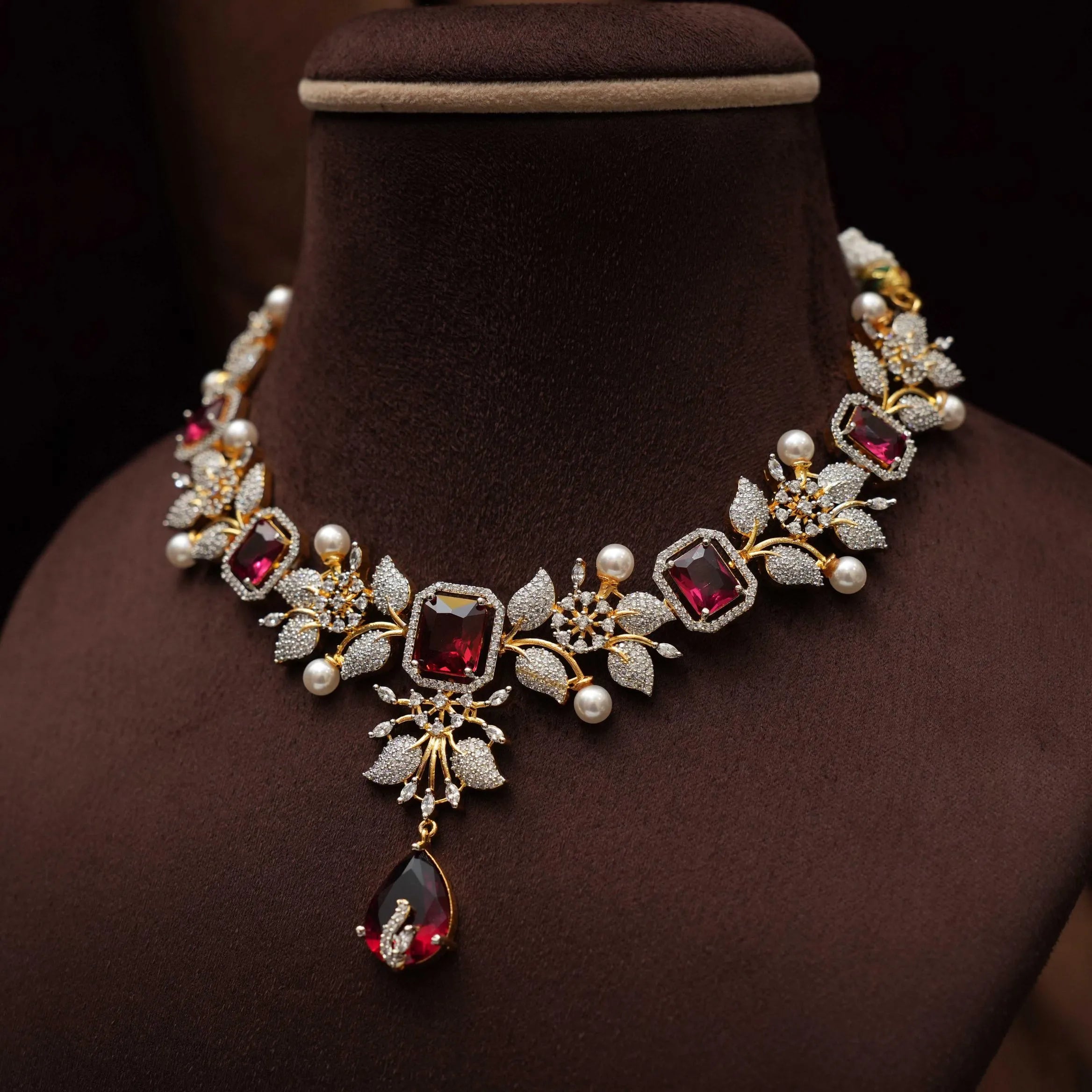 Malini Zircon Necklace - Red