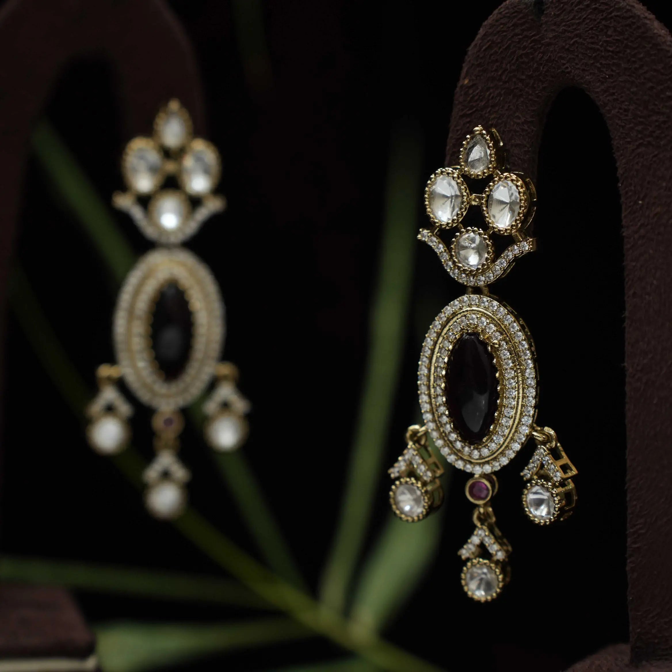 Manhitha Designer Polki Earrings - Purple