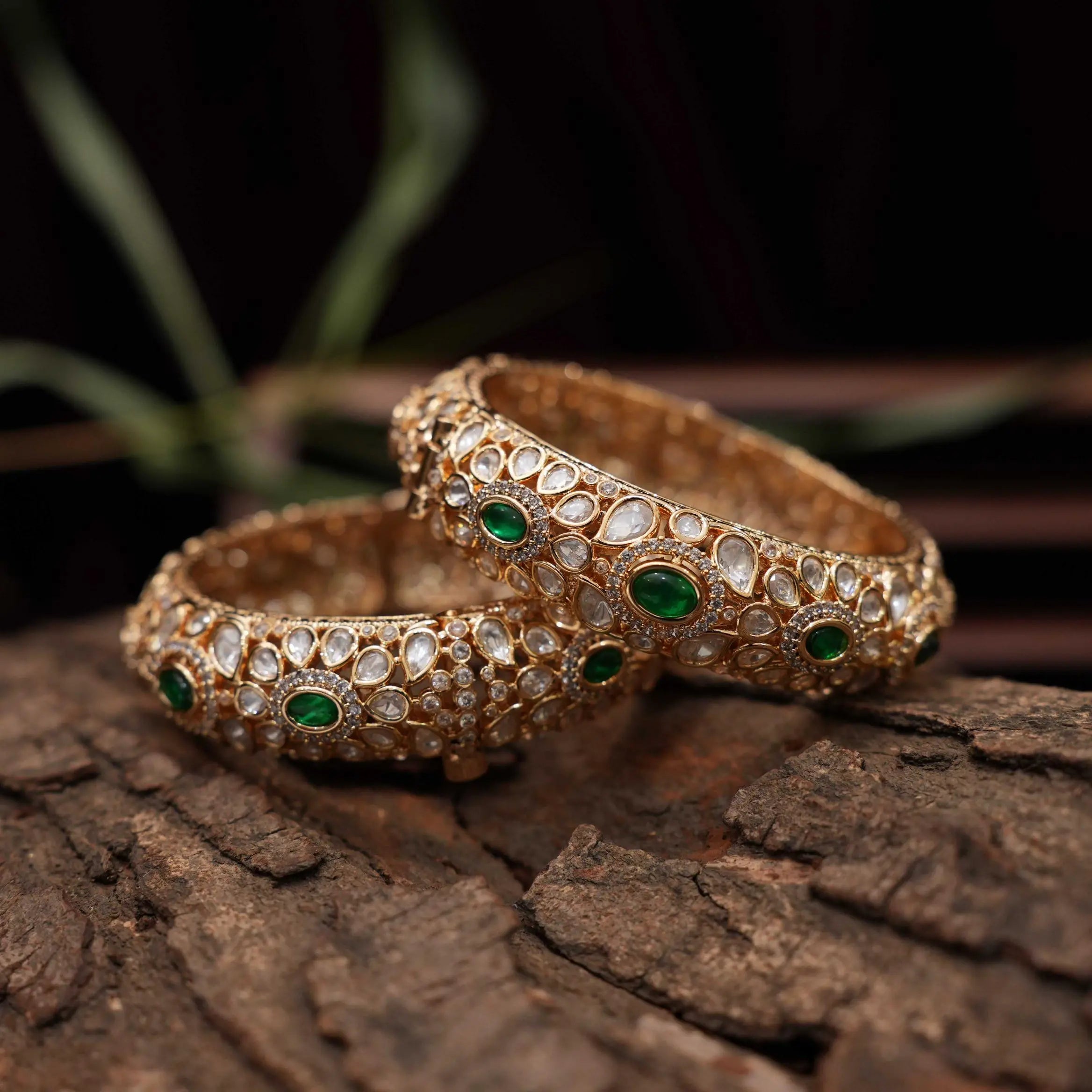 Maria Polki Bangles - Green