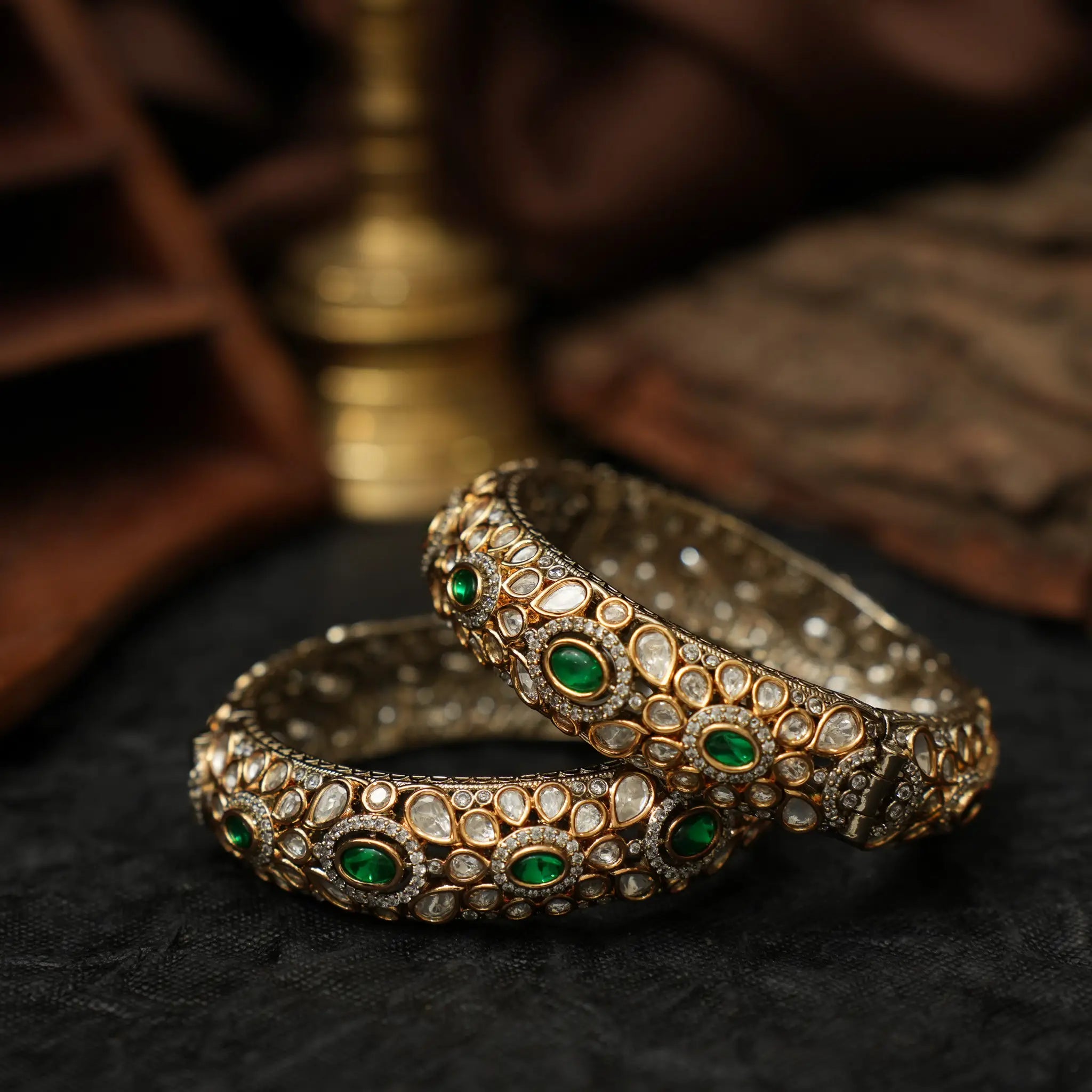 Maria Polki Bangles - Green