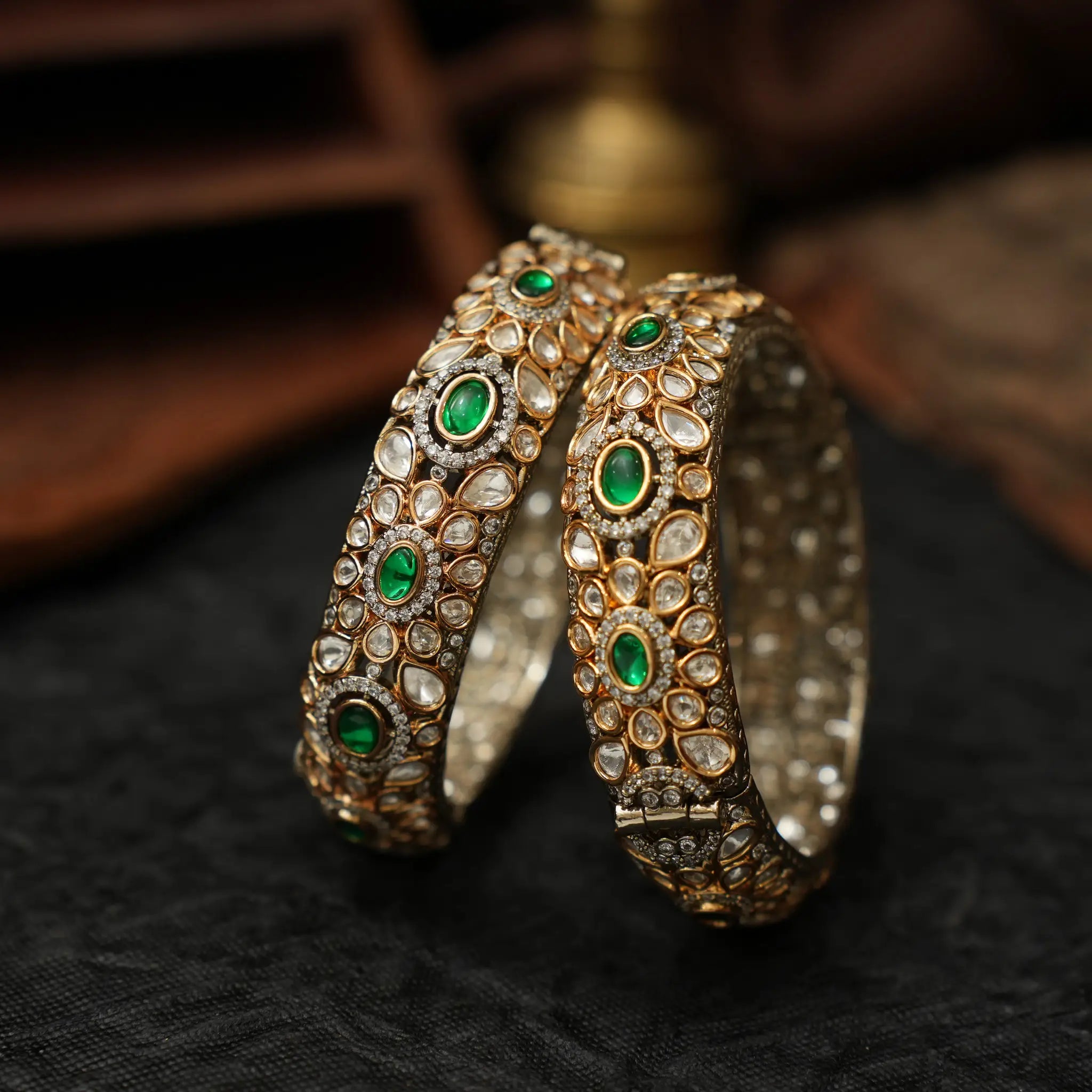 Maria Polki Bangles - Green