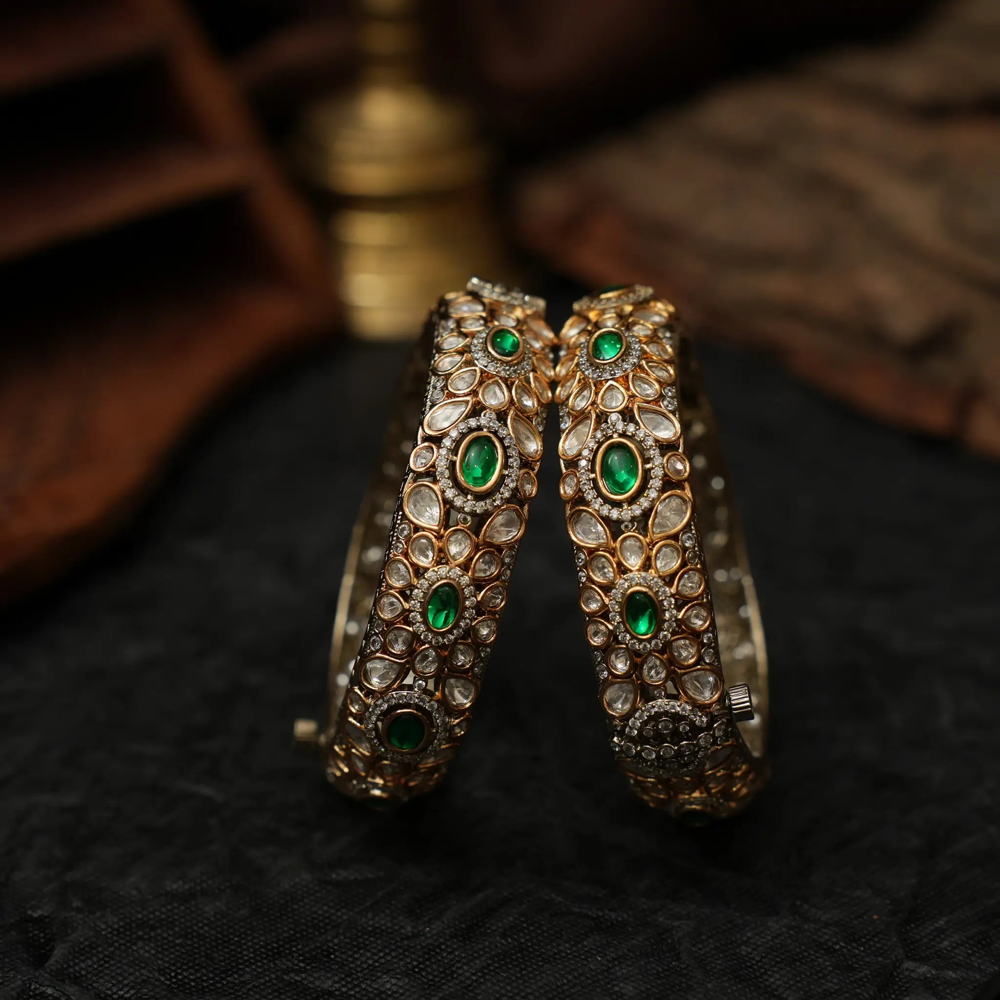 Maria Polki Bangles - Green