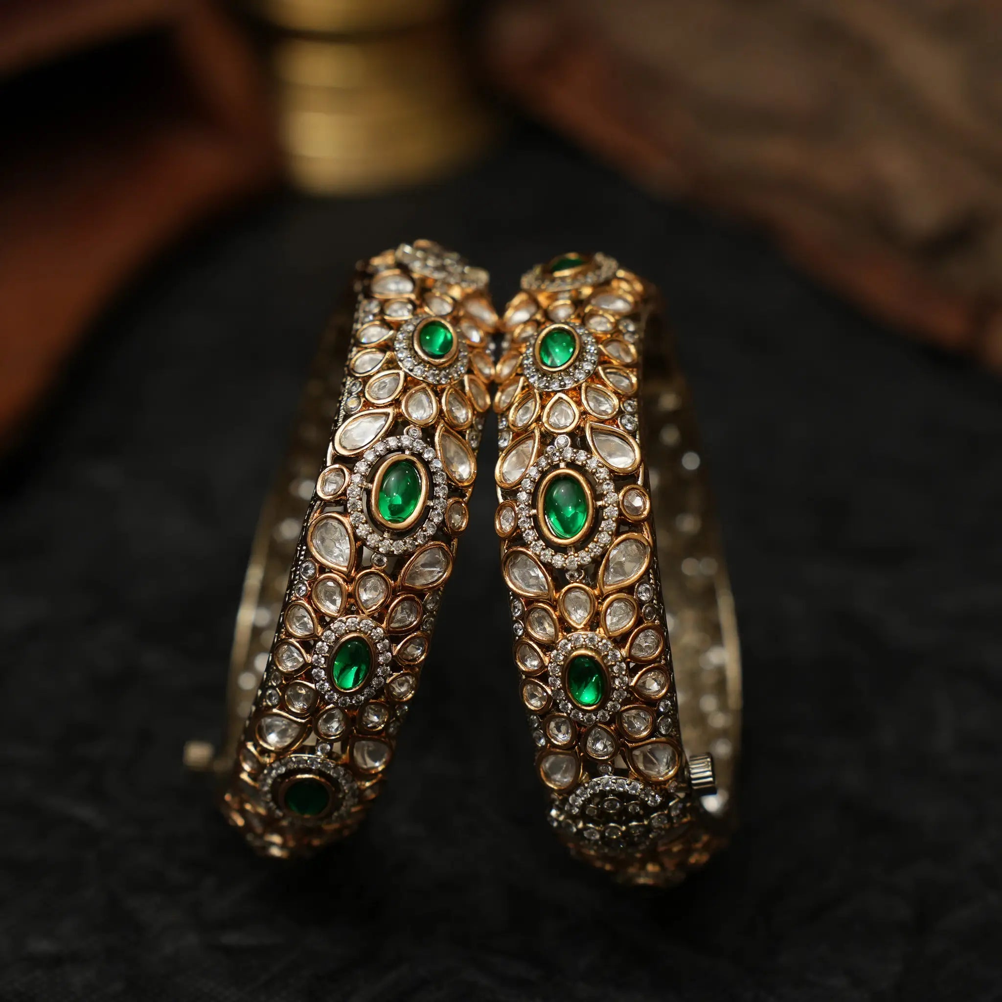 Maria Polki Bangles - Green