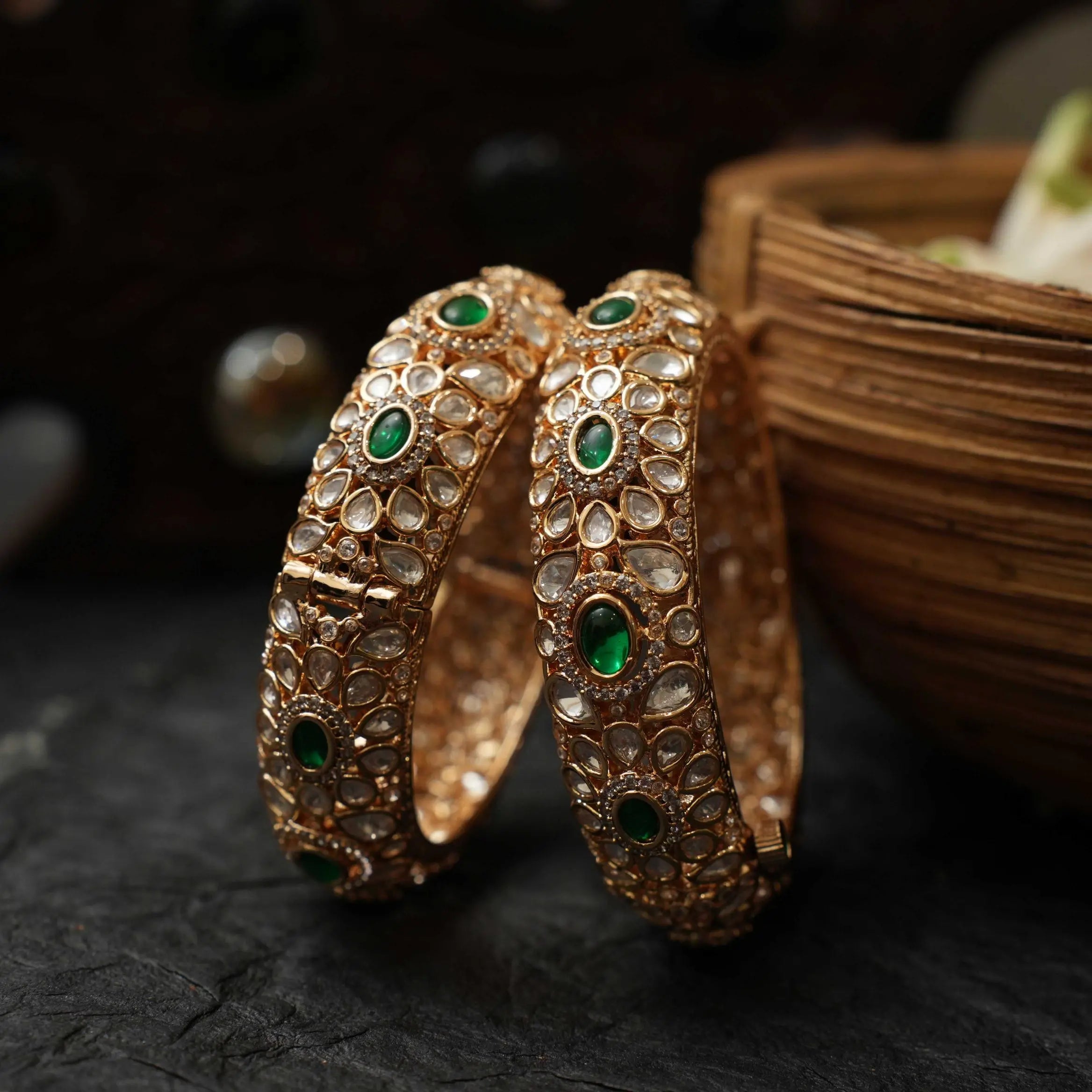 Maria Polki Bangles - Green