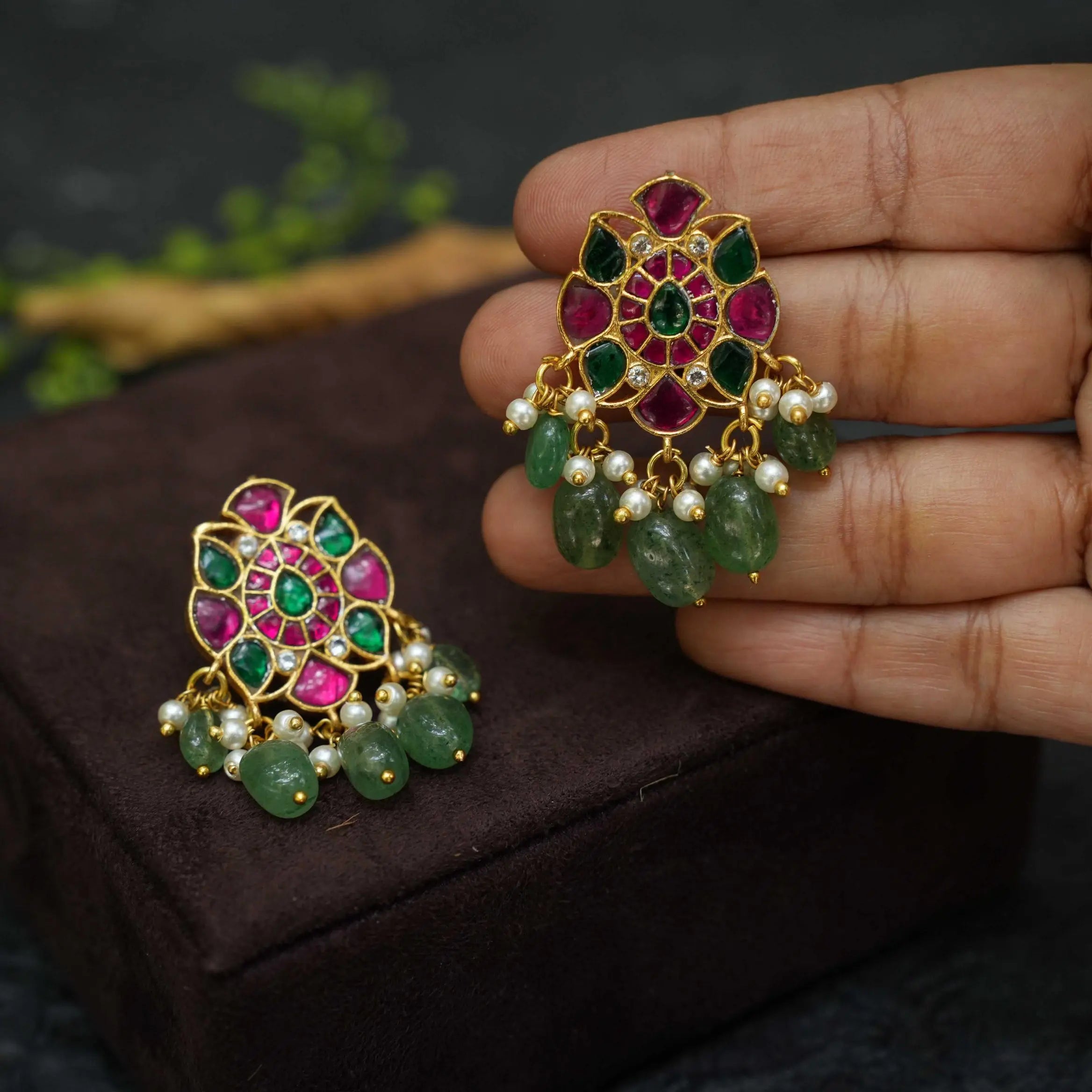 Mega Polki Ear Stud - Green