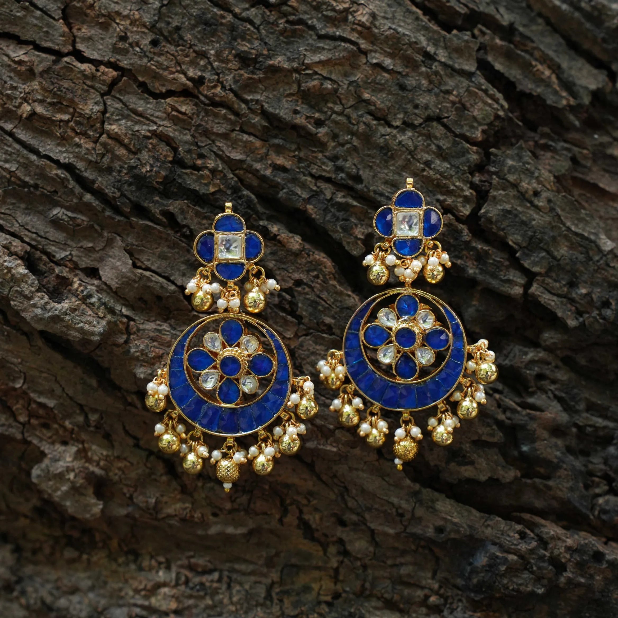 Megha Chandbali Earrings - Blue