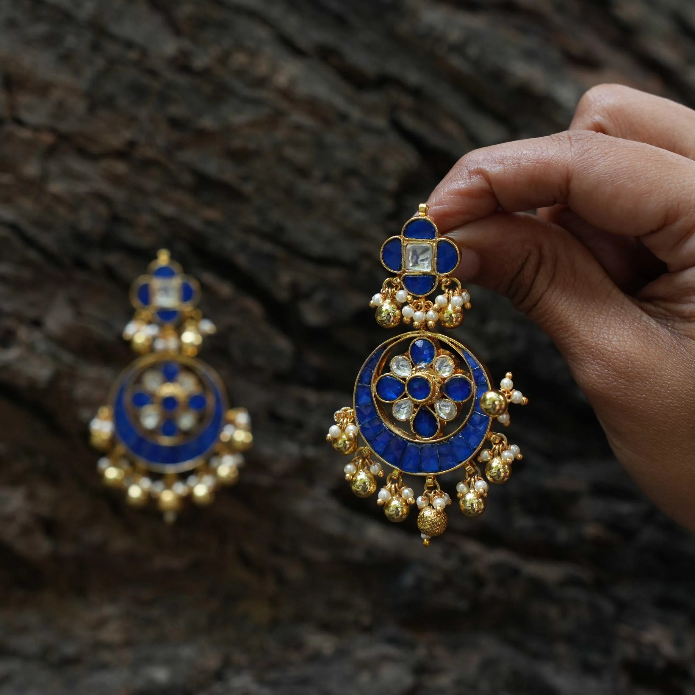 Megha Chandbali Earrings - Blue