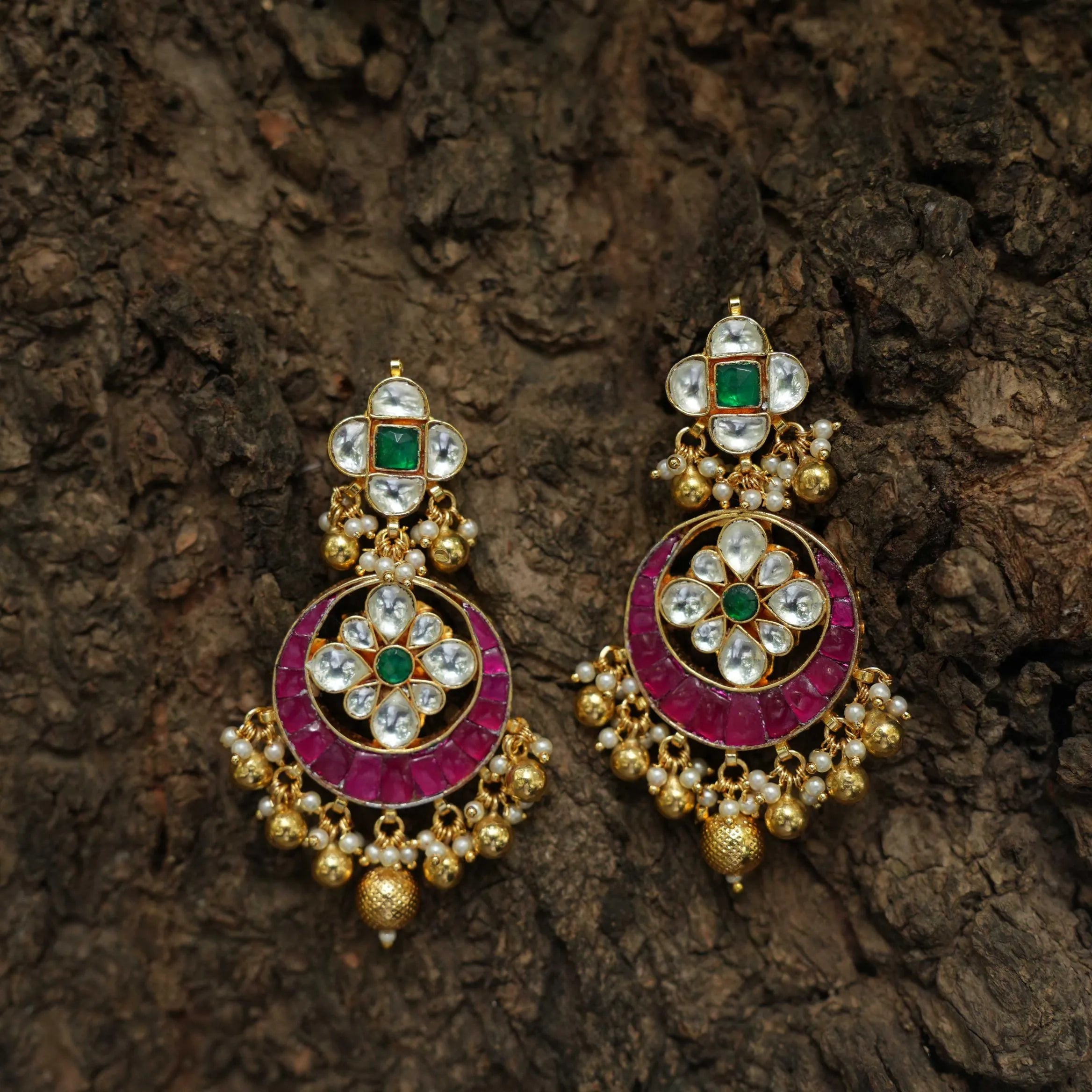 Megha Chandbali Earrings - Pink