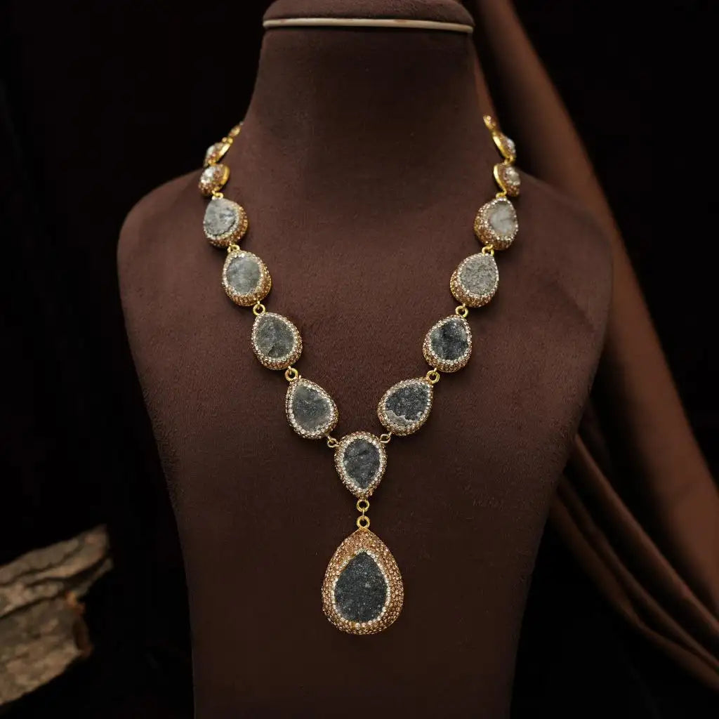 Mevika Zircon Necklace - Grey