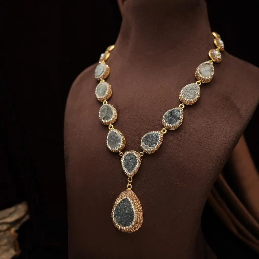 Mevika Zircon Necklace - Grey