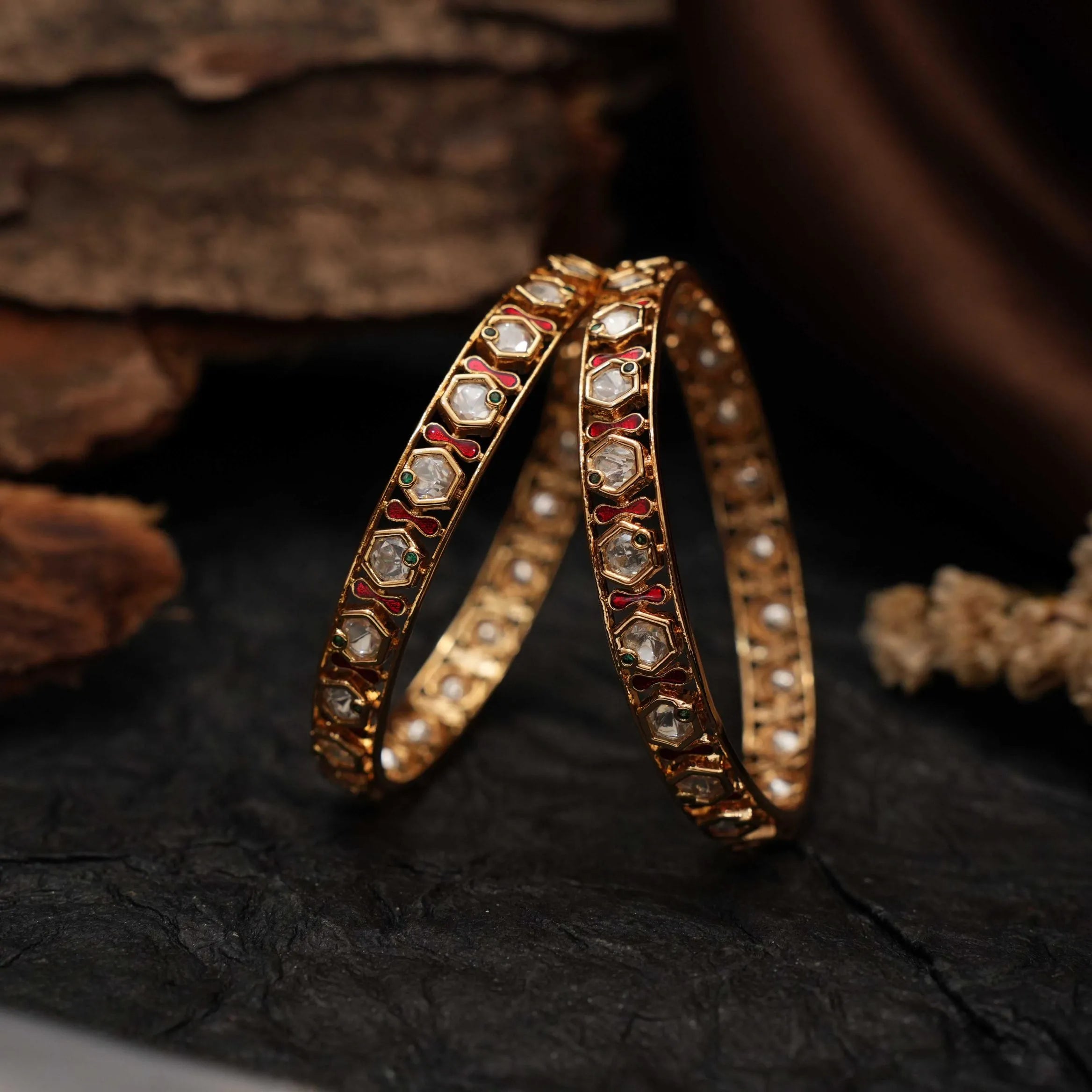 Mia Polki Bangles - Reddish Pink