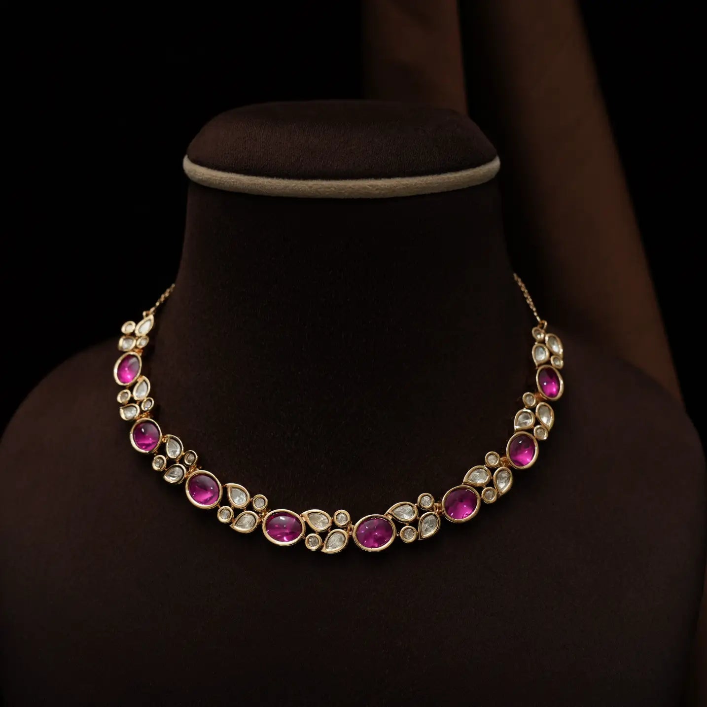 Mihika Polki Necklace - Ruby Pink