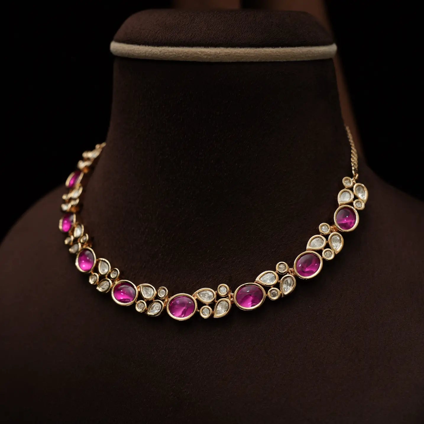 Mihika Polki Necklace - Ruby Pink