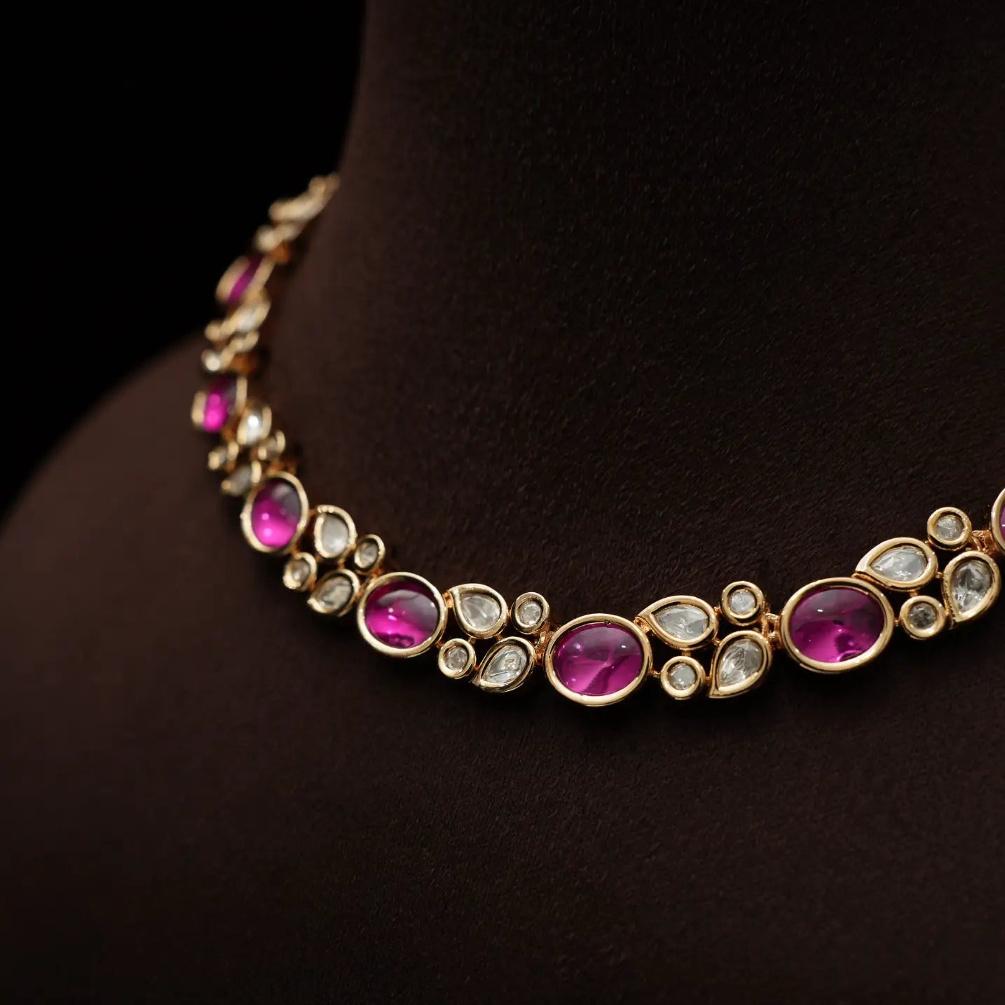 Mihika Polki Necklace - Ruby Pink