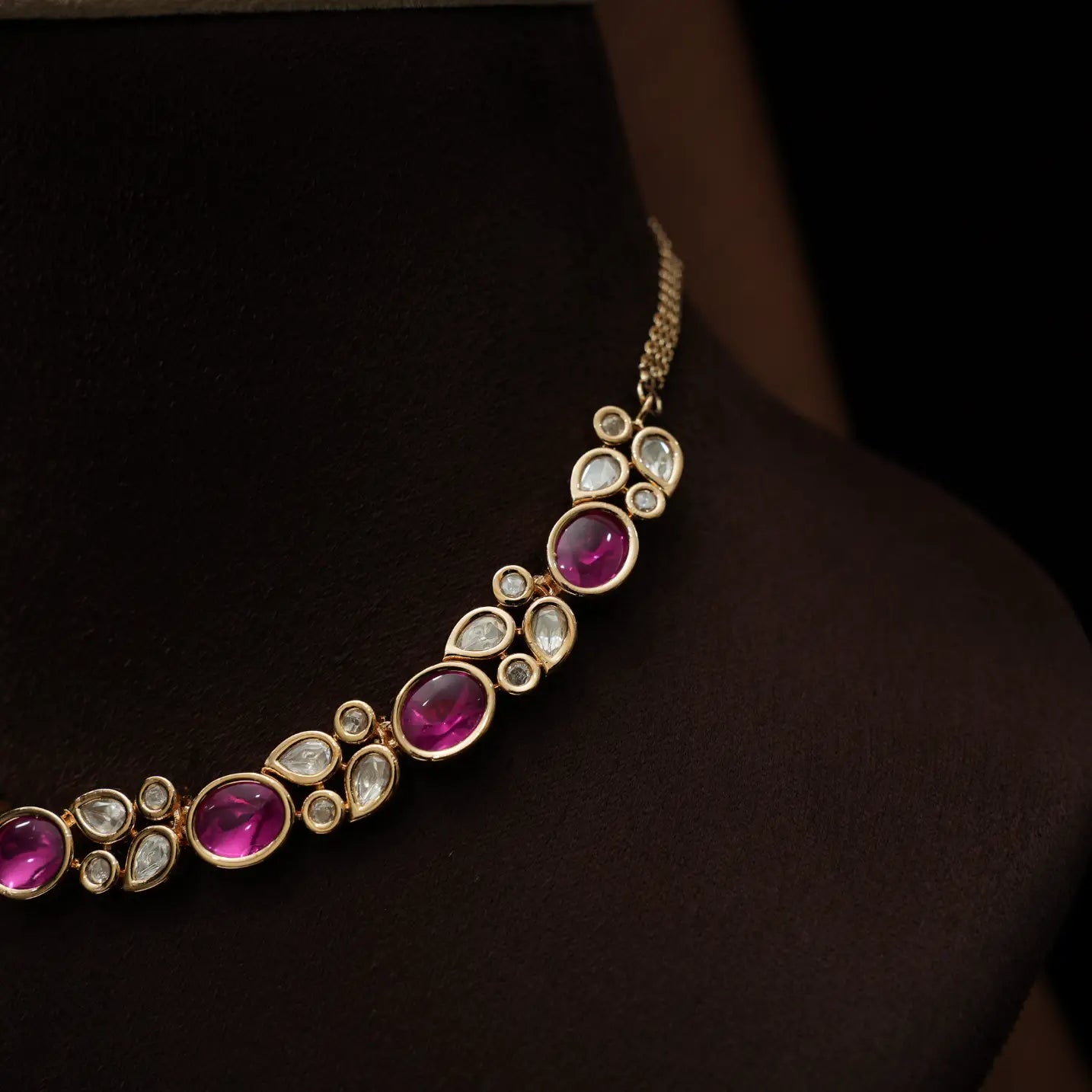 Mihika Polki Necklace - Ruby Pink