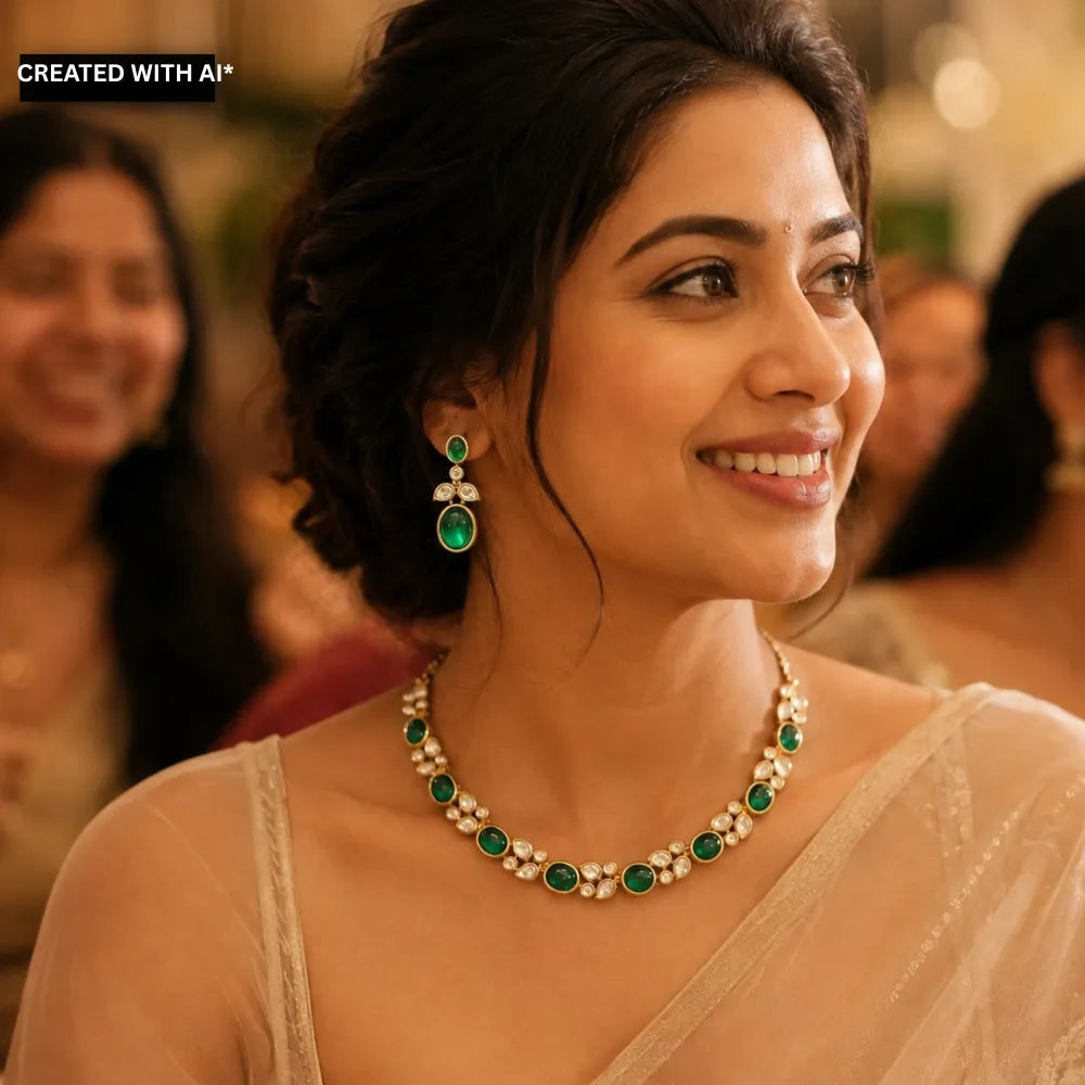 Mihika Polki Necklace - Green