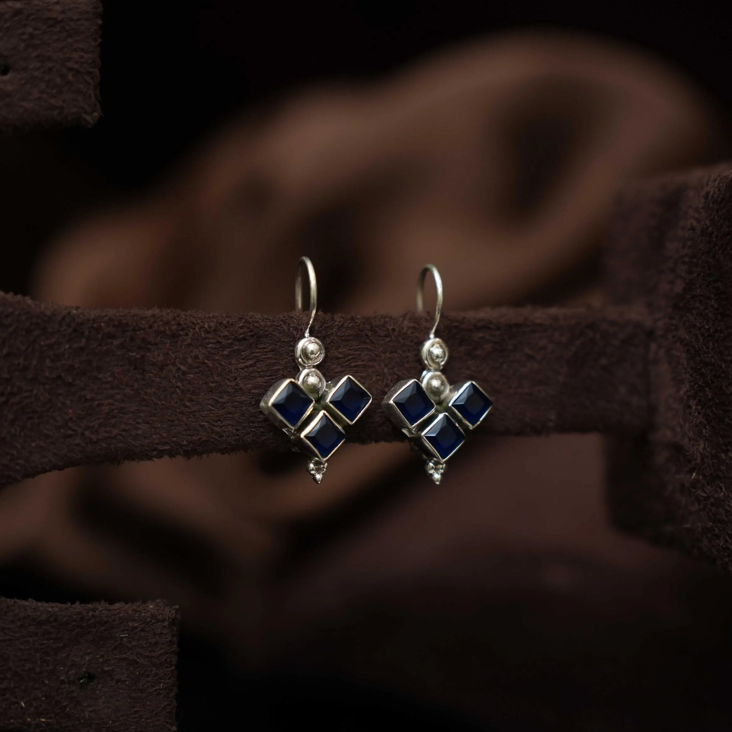 Mitansh Silver Oxidised Earring - Blue