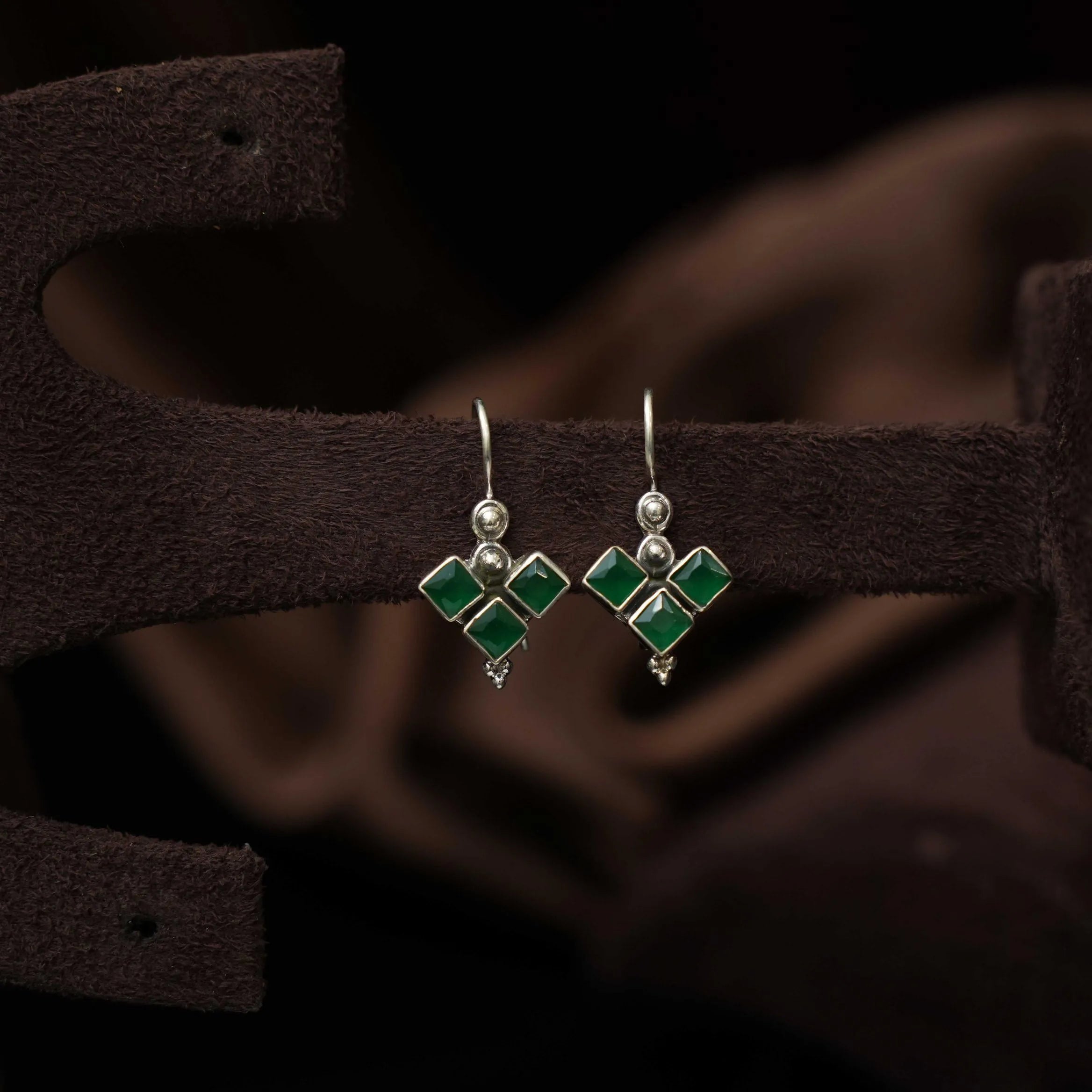 Mitansh Silver Oxidised Earring - Green