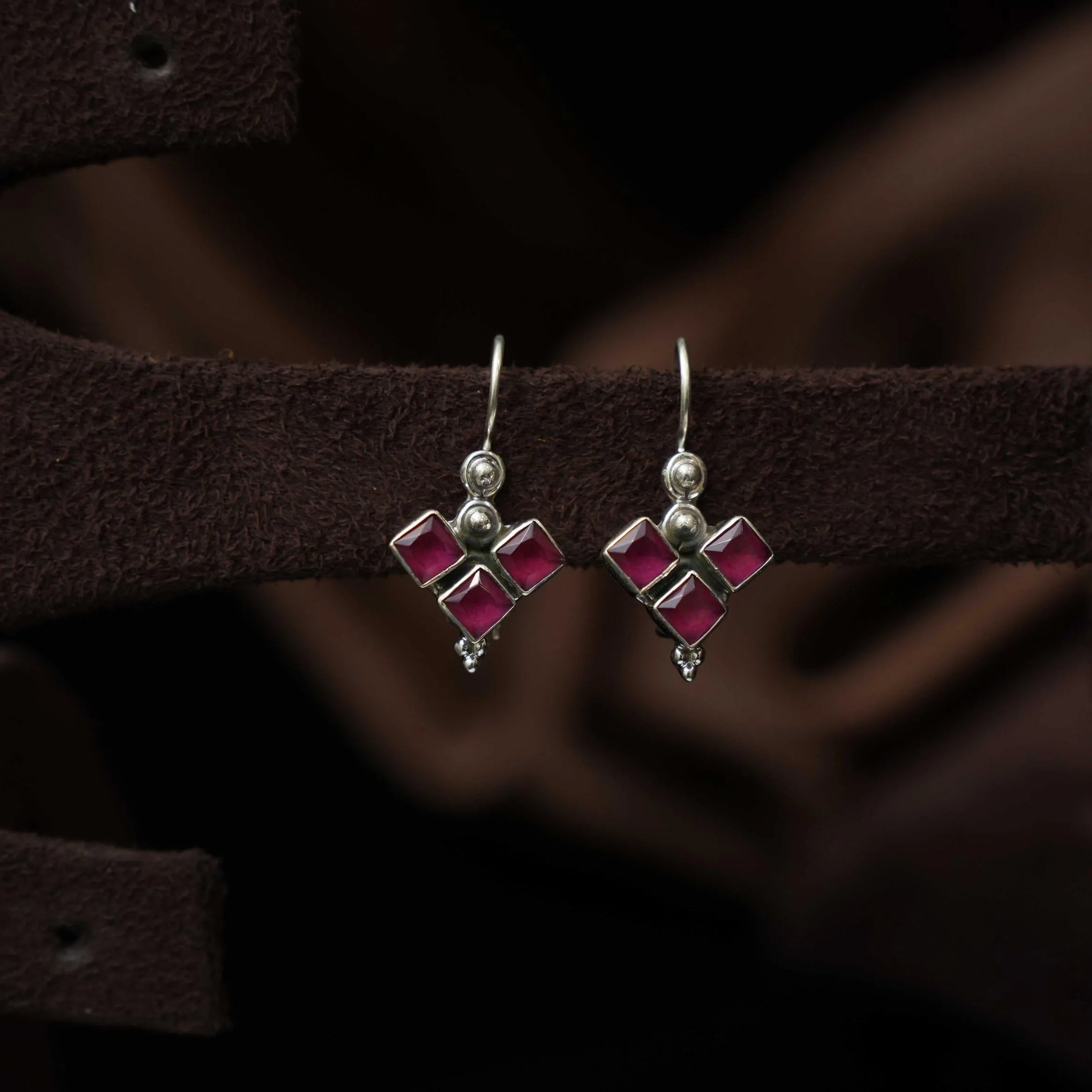 Mitansh Silver Oxidised Earring - Red